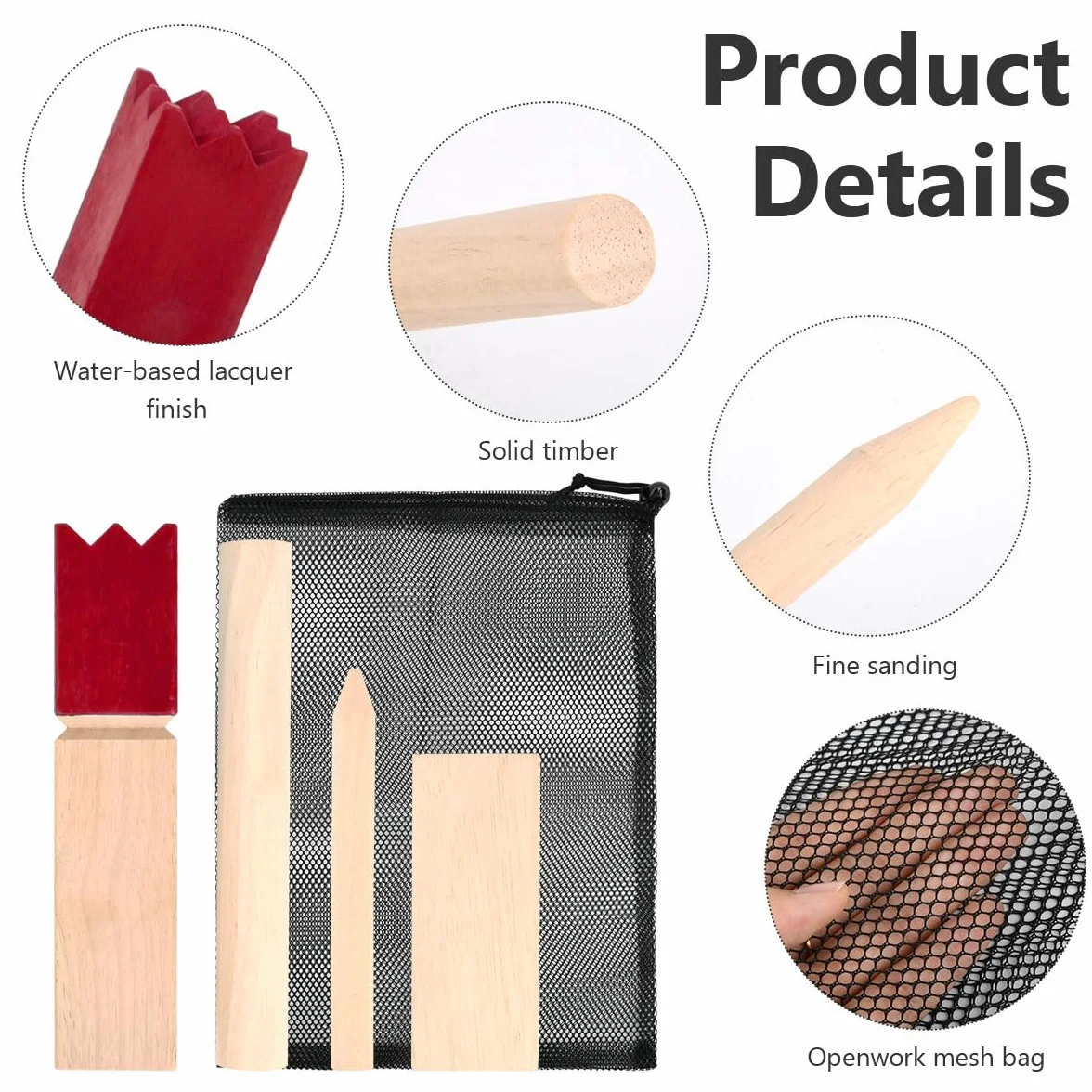 Kubb Juego Vikingo de Madera Maciza, 22 Piezas con Bolsa, Juego de Lanzamiento de Exterior para Adultos