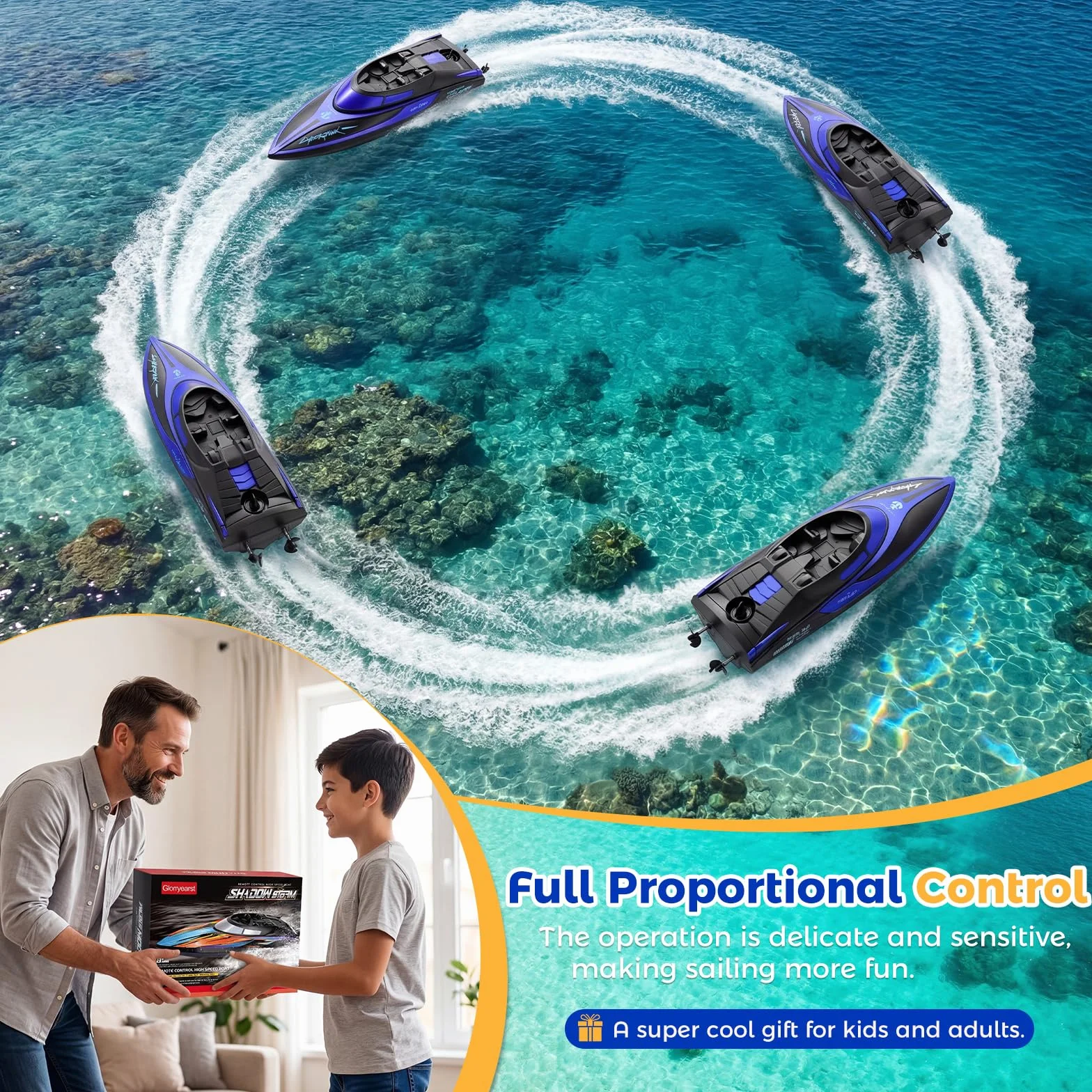 Coikes Barco Teledirigido Barcos RC con luz LED Barco de Control Remoto 2,4 GHz Barco De Carreras Rápido para Niños y Adultos Juguete de Piscina Barco Eléctrico para Mares, Piscinas y Lagos