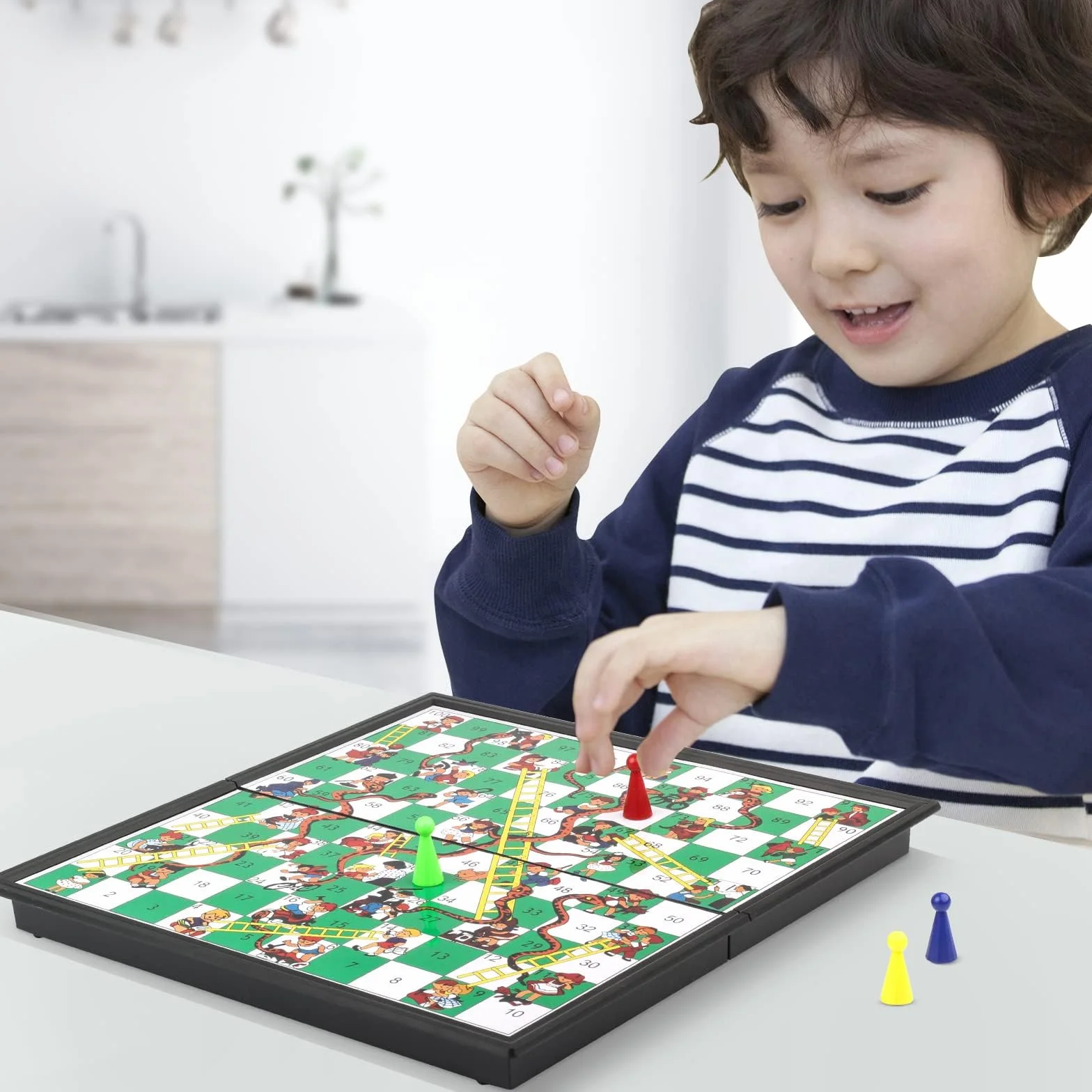 POFET Juego de Mesa Plegable magnético Snakes and Ladders, Juego de diversión Familiar