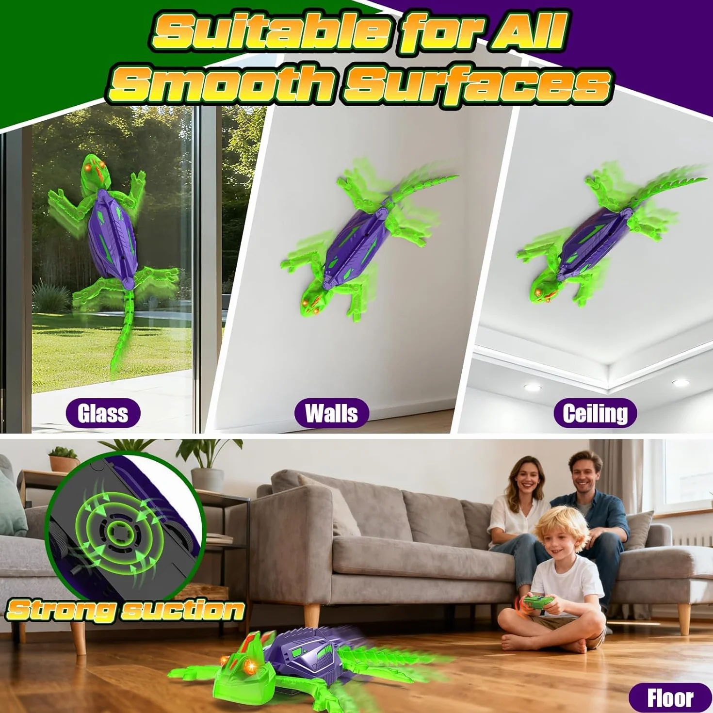 Goody King Lagarto Trepador Paredes - Robot Lagartija Teledirigida Que Trepa Paredes y Techos - Wallcrawler Gecko - Juguete con Movimientos Reales y Giro 360° - Regalo para Niños a Partir de 3 Años