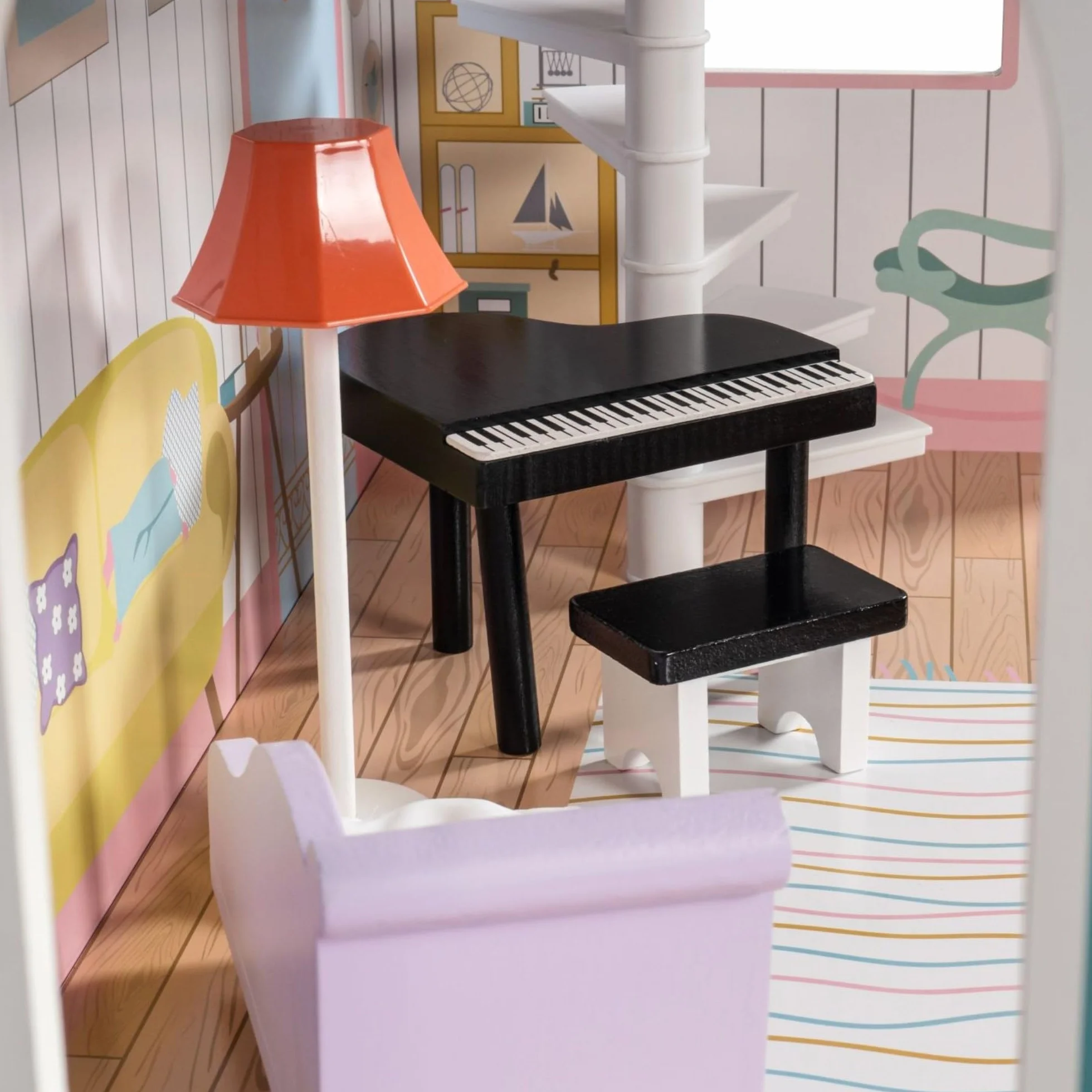 Mamabrum Casa de Muñecas de Madera XXL con LED – Casita de Muñecas de 3 Pisos con Muebles, Jardín y Accesorios – Casa de Barbie de Madera Educativa para Niñas +3 Años