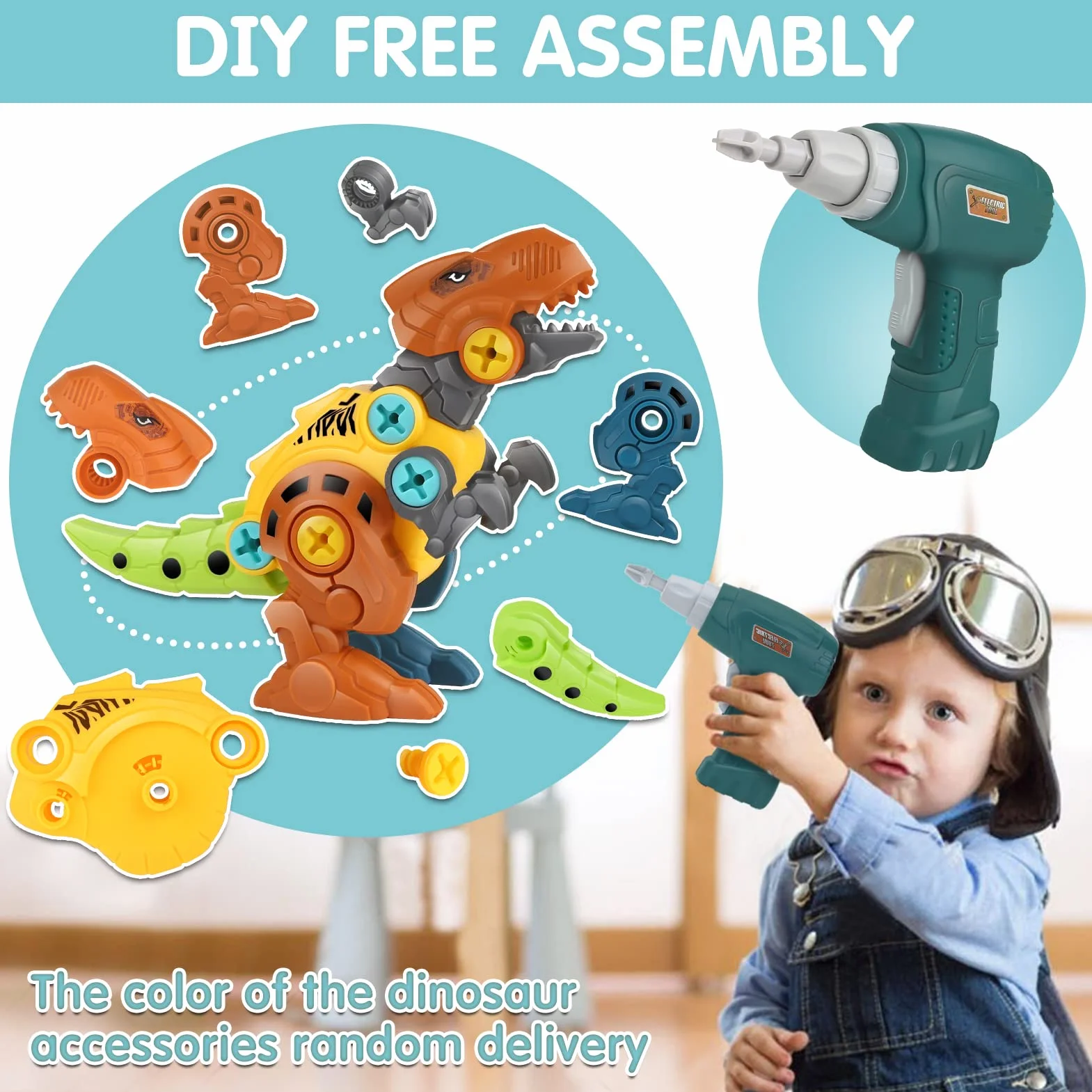 Dreamon Dinosaurios Juguetes para Niños 3 4 5 6 7 Años con Caja de Almacenamiento Taladro Eléctrico Construccion Juguete Dducativos Regalos para Niños Niñas