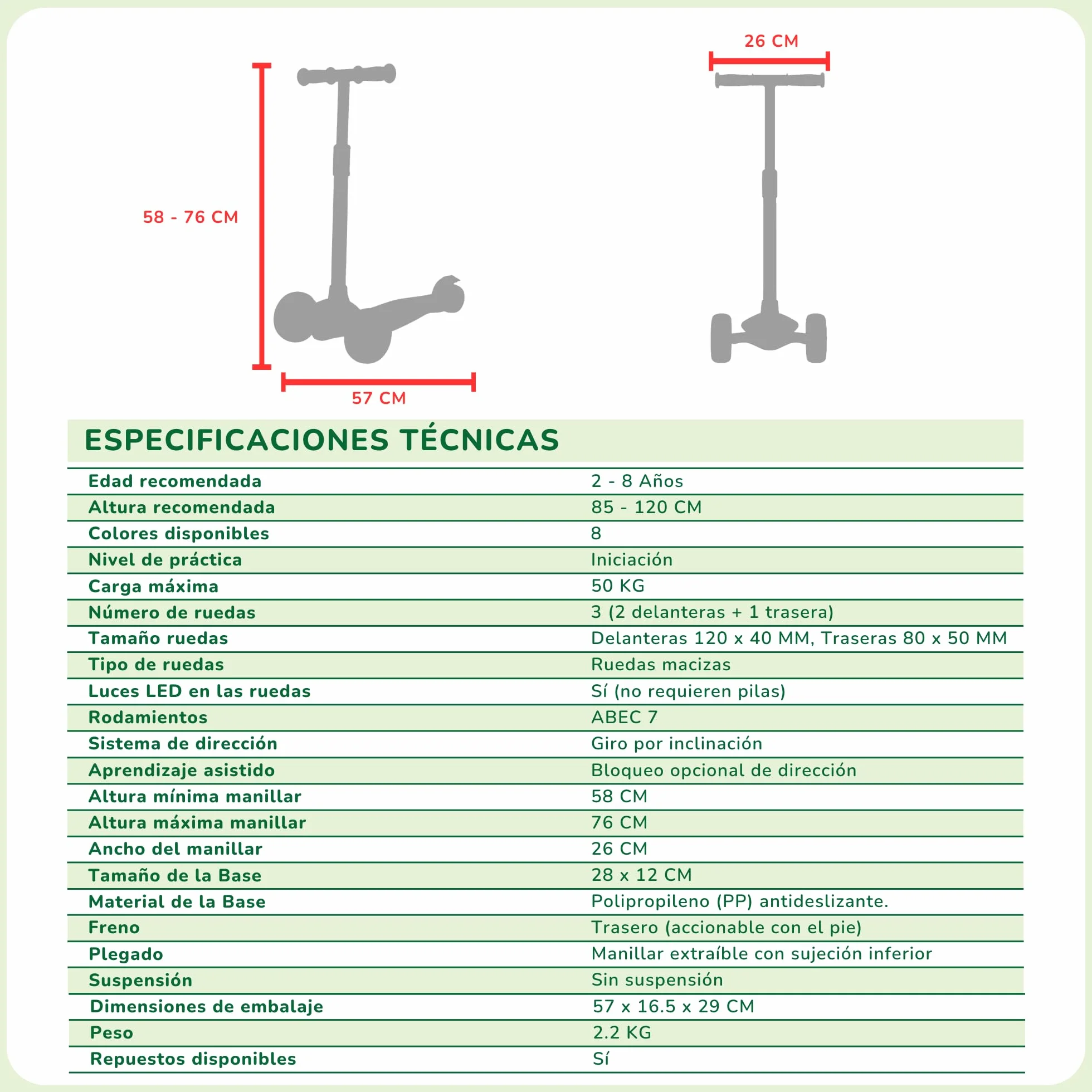 Sawyer Bikes - Patinete Ajustable Ruedas LED - Niños 2 a 8 Años