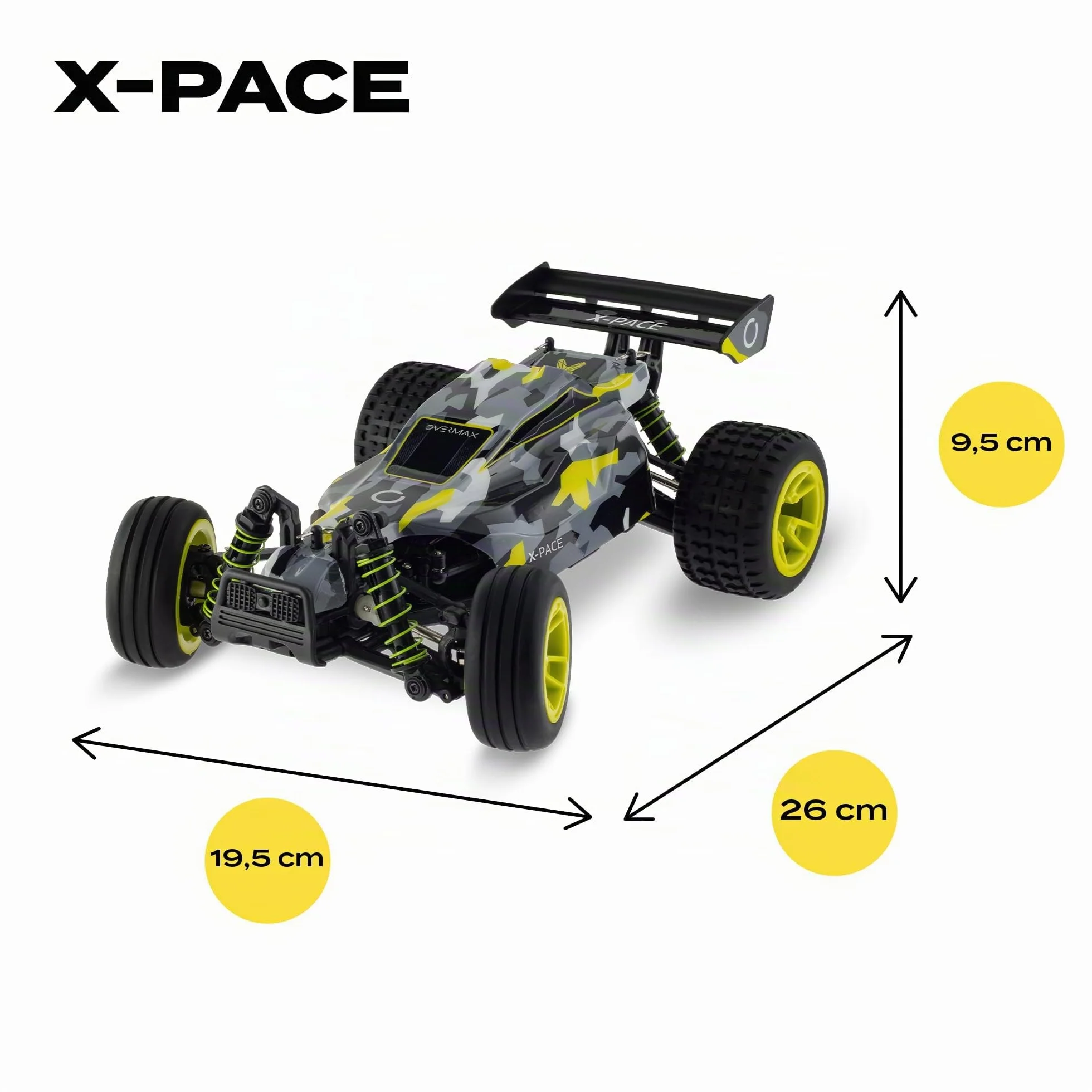 Overmax X-Pace RC Plane 4x4 Speed Tracción 45kmh Alcance 100 Metros Suspensión de Resorte Independiente Luces LED Big Car Conducir sin Cargar: 30 Minutos