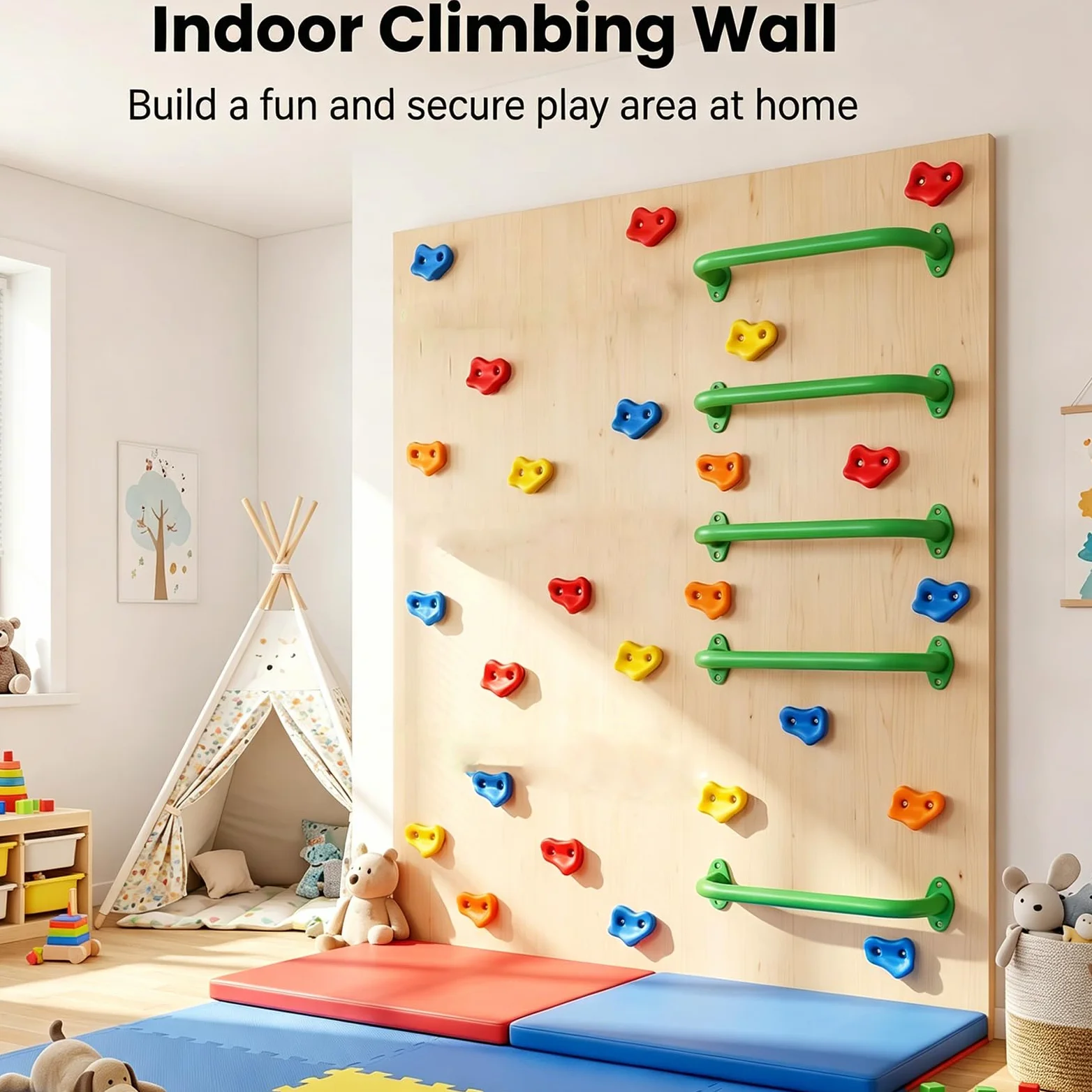 BiJun Asas de metal de 17 pulgadas, barras de mono para interiores, barras de agarre de techo resistentes para interiores y exteriores, marcos de escalada, casas de árboles y escaleras de pared (verde
