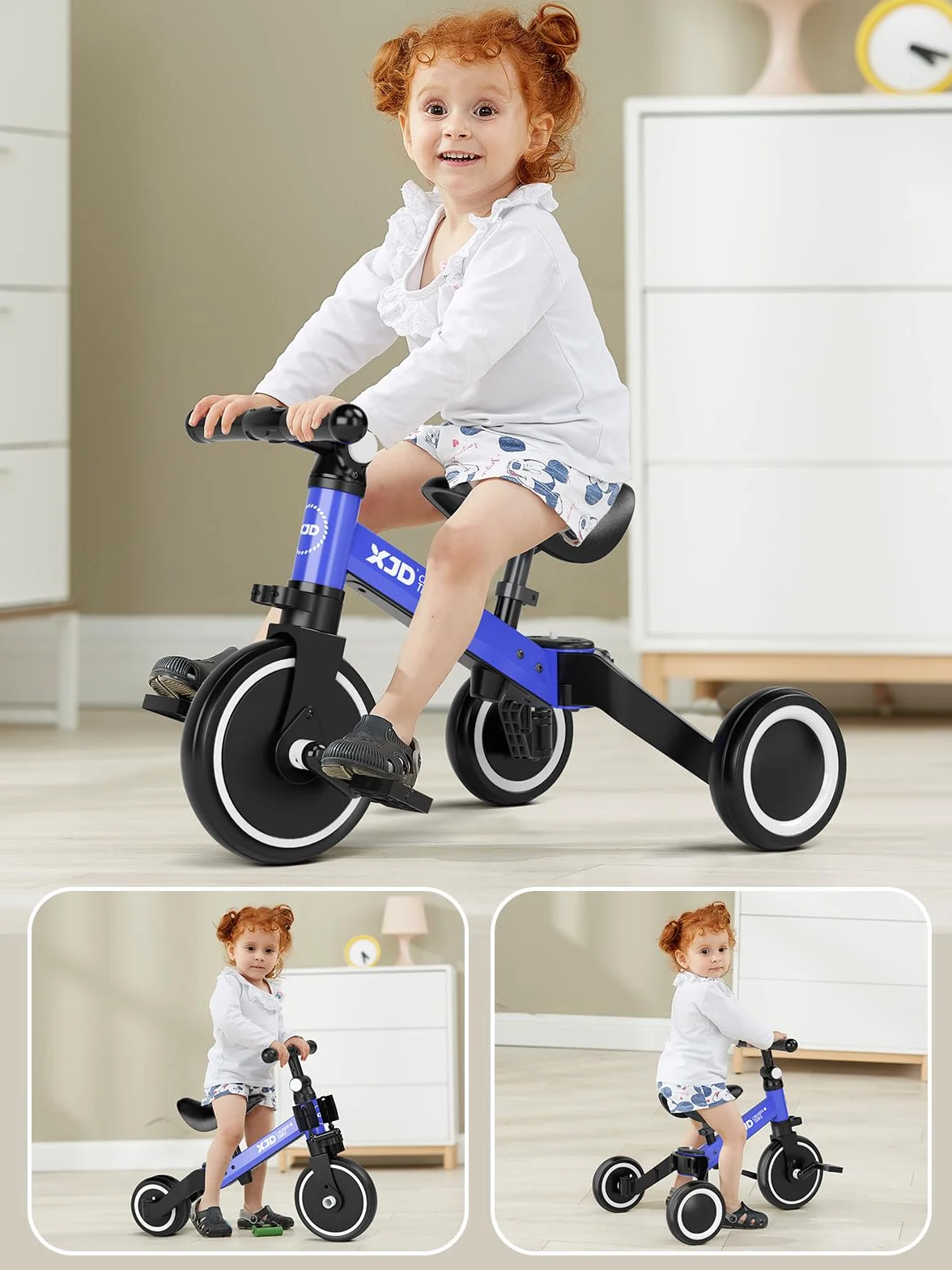 XJD 3 en 1 Triciclo Evolutivo de Bebé para Niños de 1-3 años, Triciclo a Bicicleta bebé con o sin Pedales, Bicicleta Niño con Asiento y Manillar Ajustables, Adaptable y Transformable, Marrón