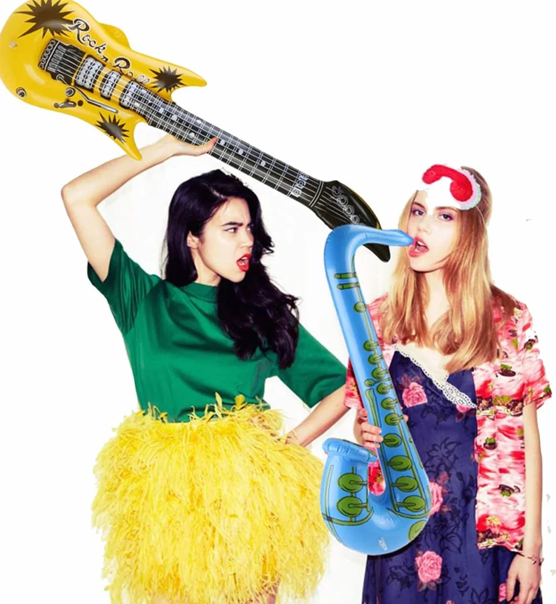 16pcs Juegos de Instrumentos inflables,Juego Estrella de Rock Inflable,Guitarra Inflable, micrófono saxofón, Gafas de Sol, Accesorios de Fiesta inflables