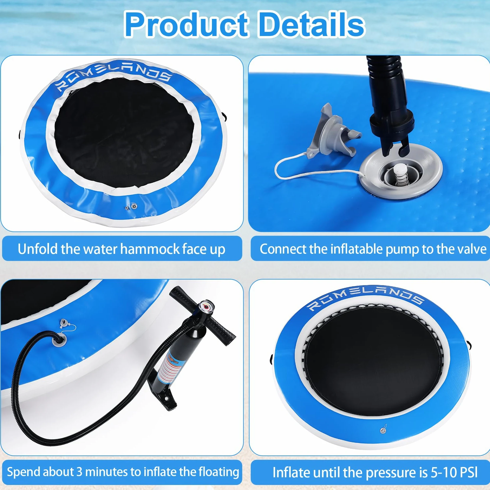 Hamaca hinchable de 245 cm, anillo de natación redondo como plataforma flotante para fiestas de verano, plataforma de natación para lagos, piscinas y el mar