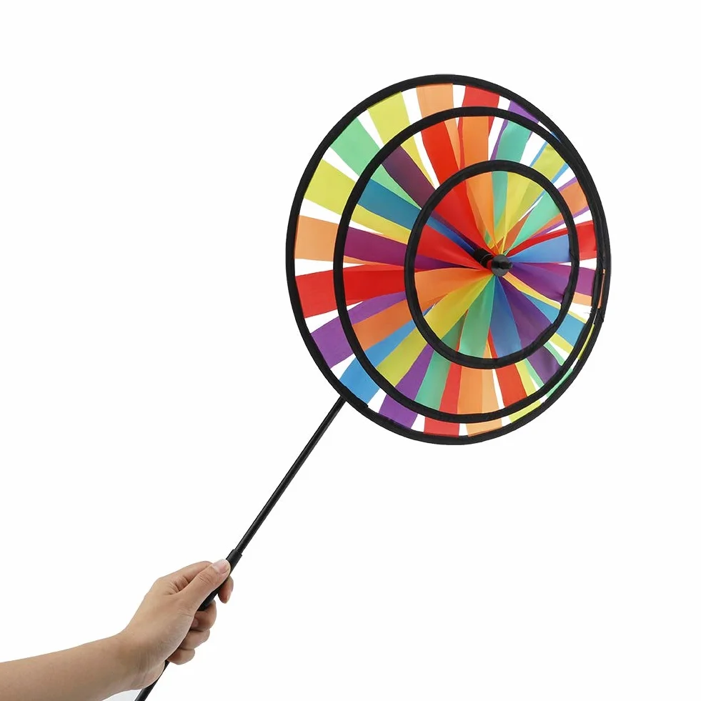 Demeras Molino de Viento de Triple Rueda Molinillo de Viento Molinete Molino de Viento para niños de Viento para Fiesta de jardín Decoración al Aire