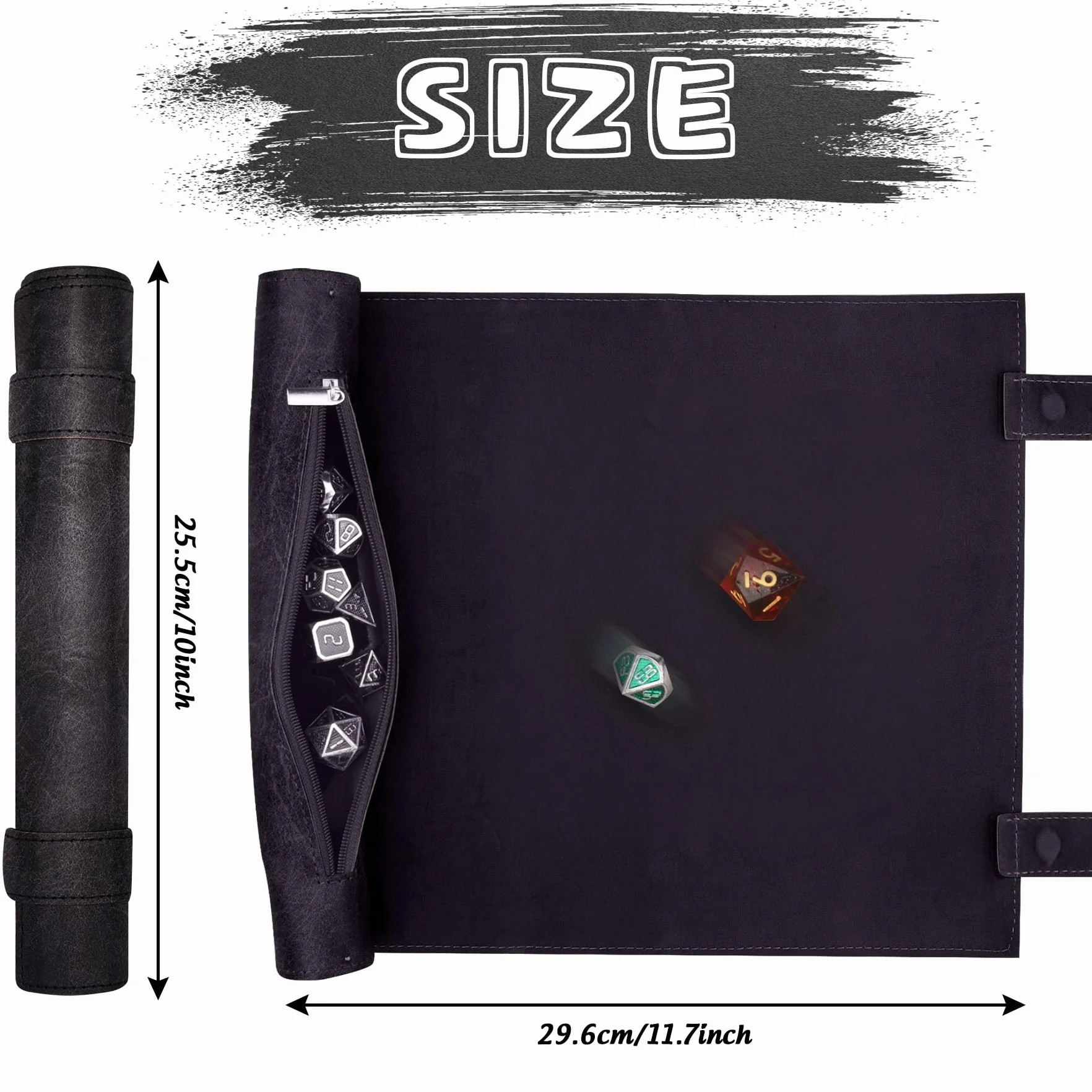 SIQUK 2 Piezas Tapete para Dados 2 en 1 Bandeja de Dados Plegable Bolsa Almacenamiento Tablero Dado Cuero PU con Cremallera para DND RPG (Cian, Negro)