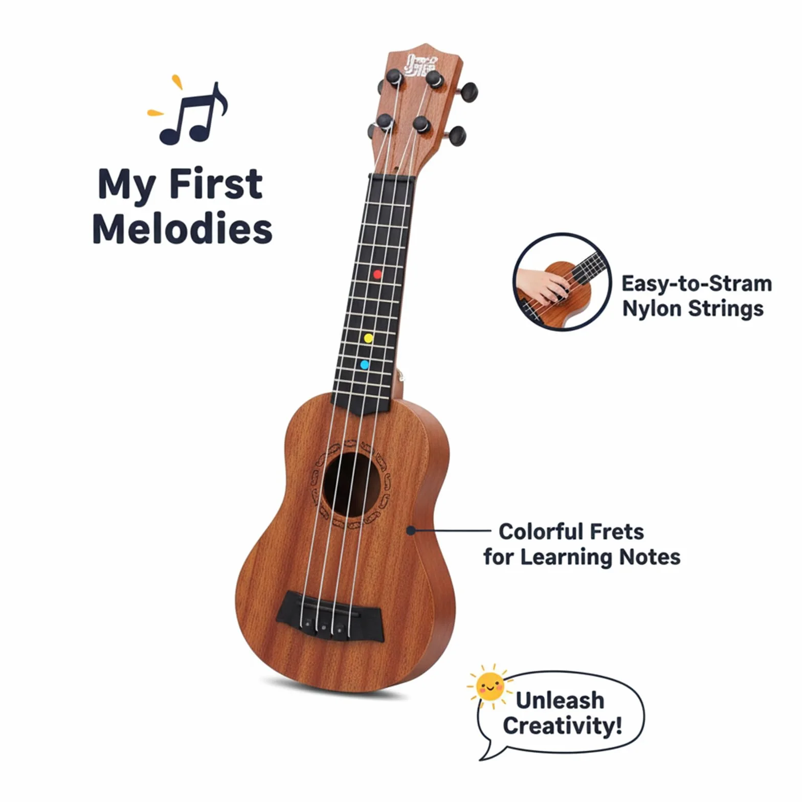 Guitarra Infantil, Juguete de Guitarra Infantil, Ukelele de Juguete para Niños, para Niños 4 Cuerdas Instrumentos Musicales Juguete Educativo, Adecuado para niños de 3 a 6 años (Registro 44cm)