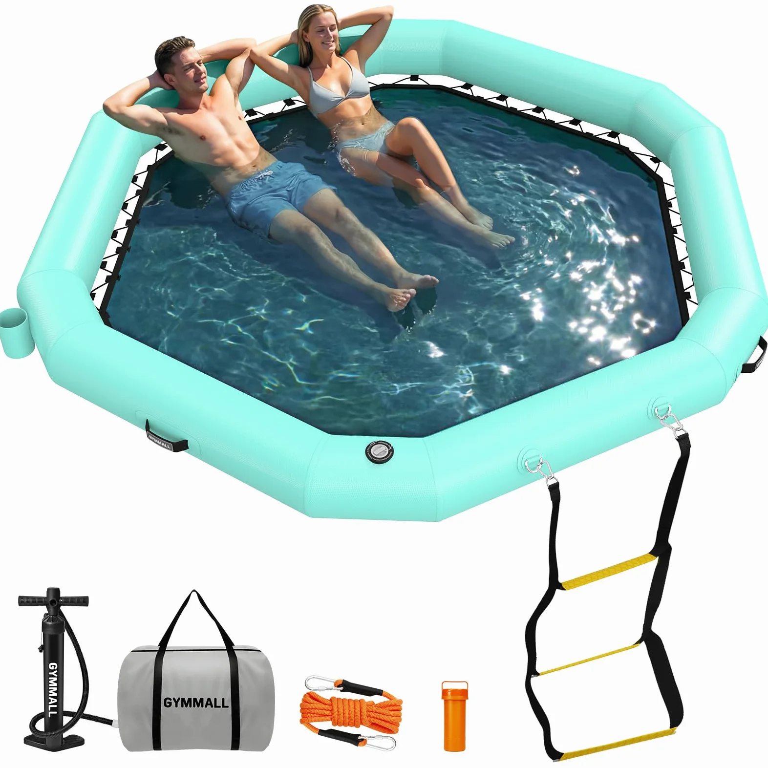 Muelle flotante inflable, plataforma flotante inflable hexagonal para adultos,Muelle flotante con escalera para piscina, lago, playa