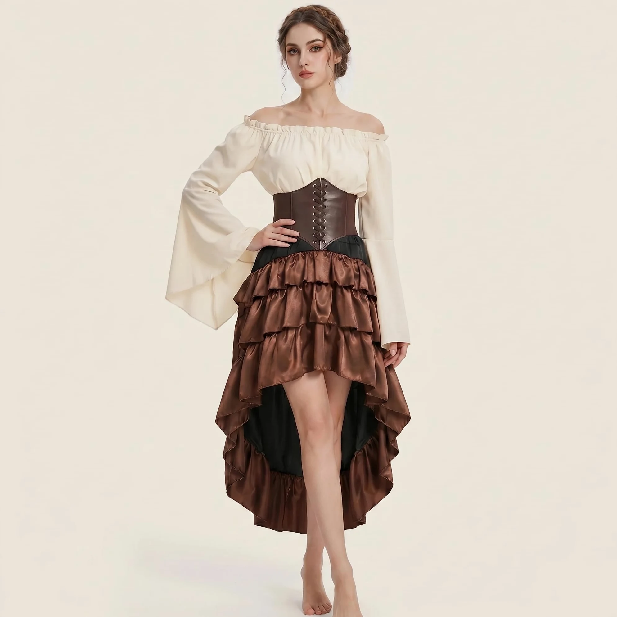 CICOCI Disfraz de pirata para mujer, corsé renacentista, falda steampunk, accesorios de pirata, disfraz completo de Halloween