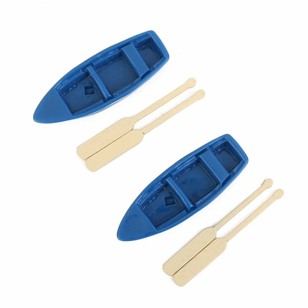 zalati Mini barco de pesca con remo, 2 piezas en miniatura de micro paisaje con palas, adornos para decoración de construcción de piscina de casa de juguete