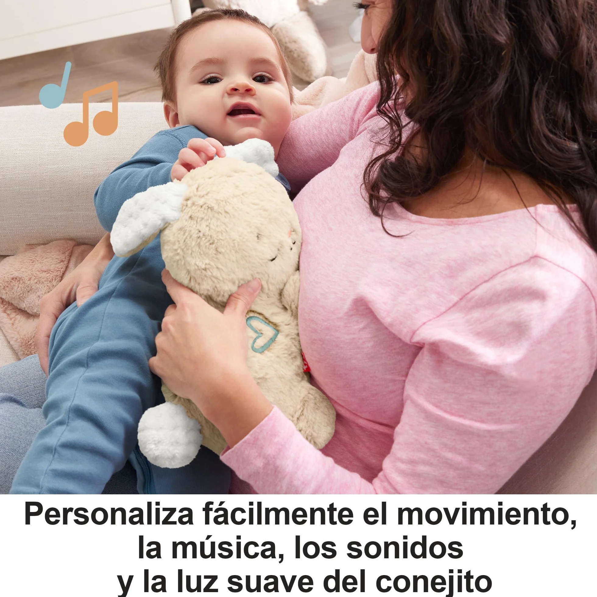 Fisher-Price Conejito Hora de Dormir, Peluche para bebés Que Ayuda a relajar y calmar al bebé con Sus Movimientos rítmicos, Luces y música, Juguete Regalo para recién Nacidos, HXG97