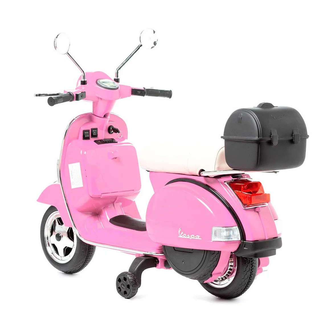 Vespa Clásica Moto Eléctrica 12V para Niños Licencia Oficial Piaggio con Batería Recargable, Ruedines, Luces y Sonidos - Scooter Infantil 3-6 Años (Rose)