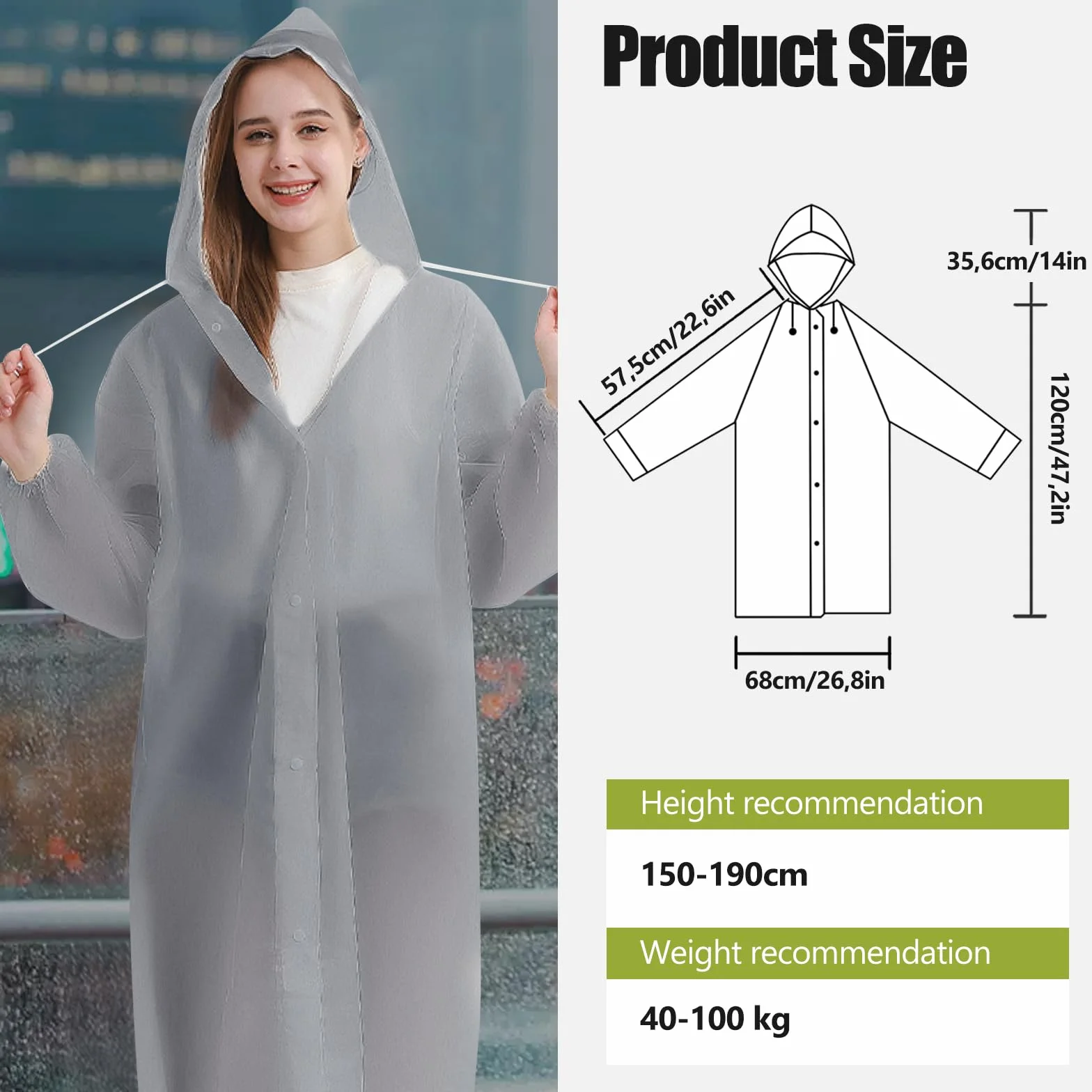 AOKITO Poncho Impermeable Reutilizable de EVA Transpirable para Senderismo, Ciclismo