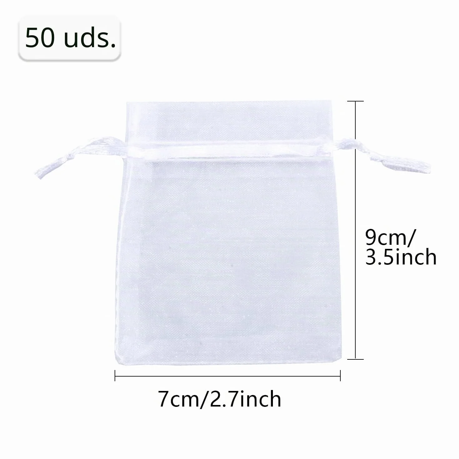 OWill 50 Pcs Bolsitas de Tela Pequeñas 7x9cm Bolsas de Organza Blanco,Bolsitas Regalo Pequeñas para Joyas con Cordón para Boda Favores Joyas y Dulces,festivales y fiestas