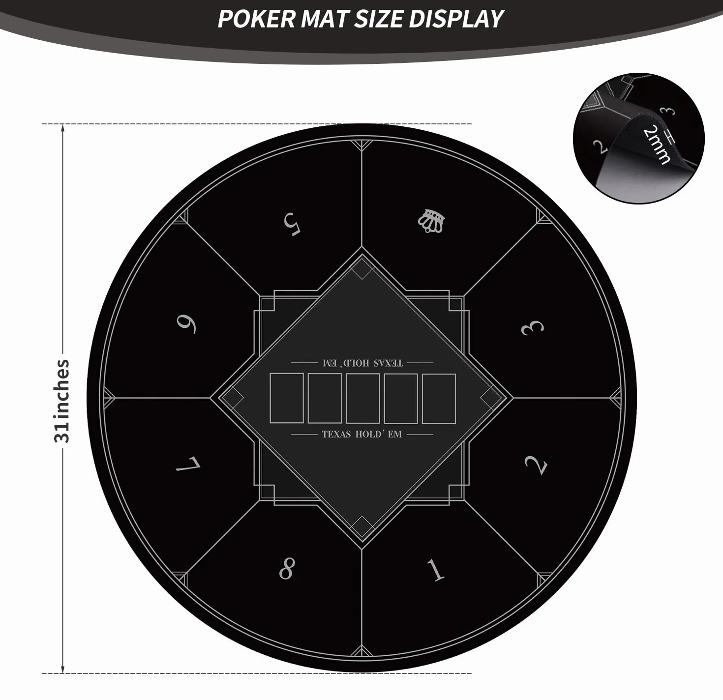 LaiEr Tapete de Póquer Redondo 24/31/39/47/55/63 Pulgadas Para 6-8 Personas, Texas Hold'em, Almohadilla de Goma, Mesa Plegable, Portátil, Adecuado Para Juegos de Blackjack
