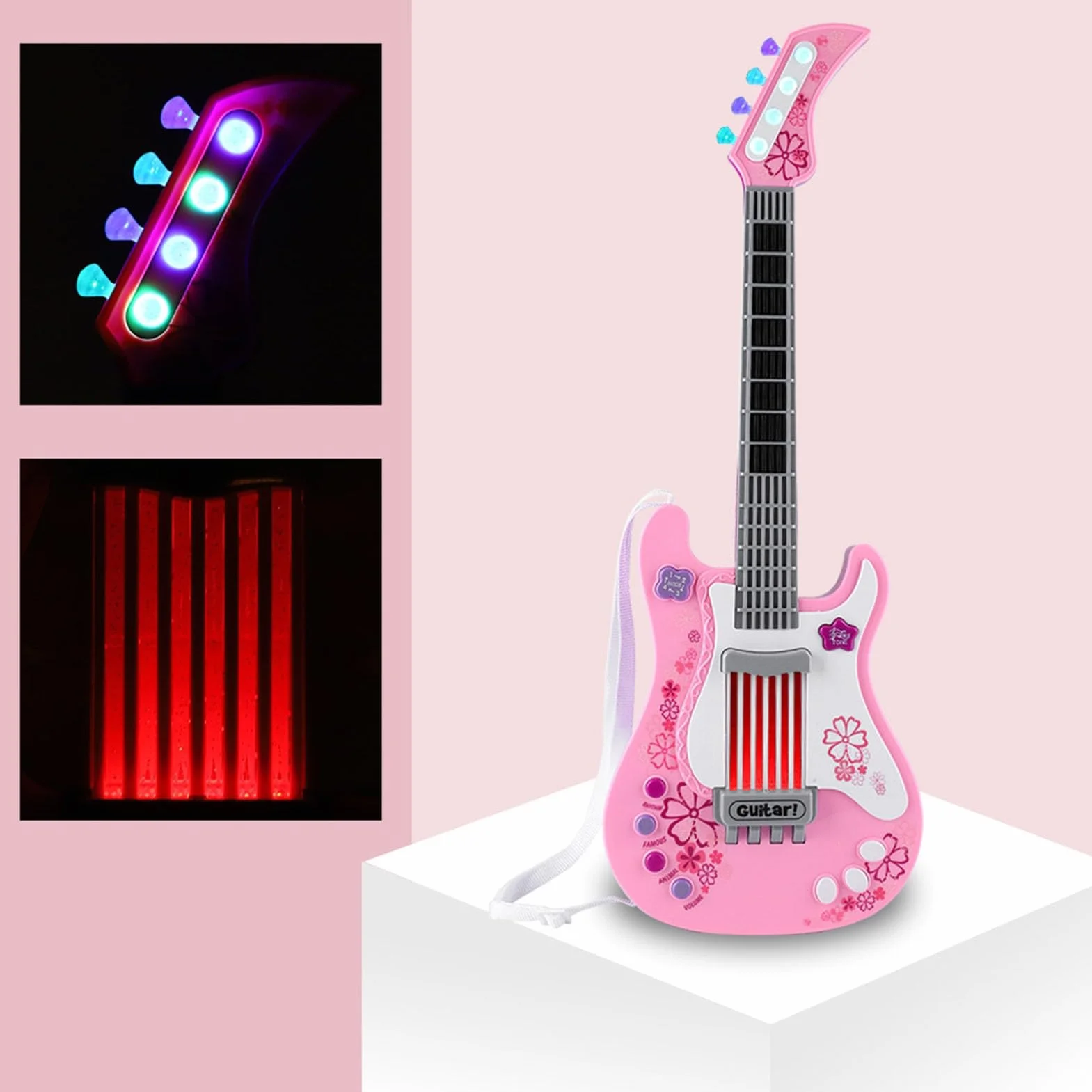 Guitarra para Niños Pequeños, Juguete de Mini Guitarra para Niños, de de para de Multifuncional para Juguete de bajo con Correa, de Instrumento Musical Portátil (PINK)