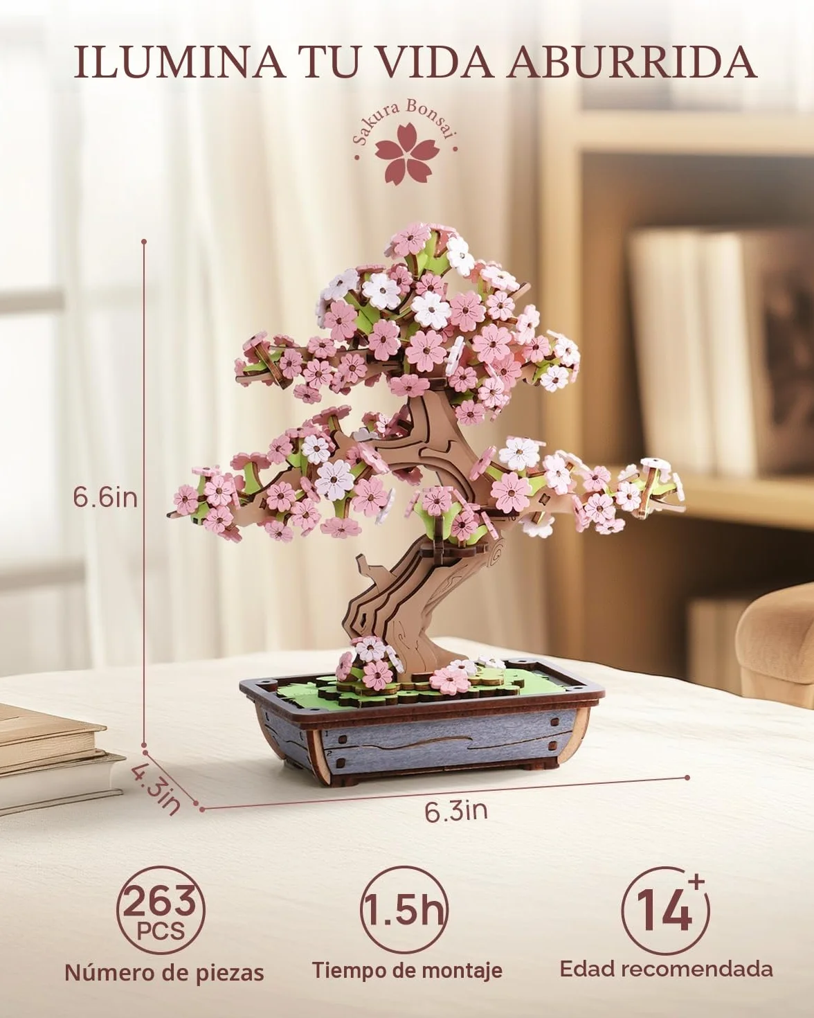 ROWOOD Bonsái de Madera en 3D, Kit de Modelo de Pino para Adultos, CREA tu Propio Kit de construcción de artesanía en Madera, decoración única para el hogar (Bonsái de Sakura)