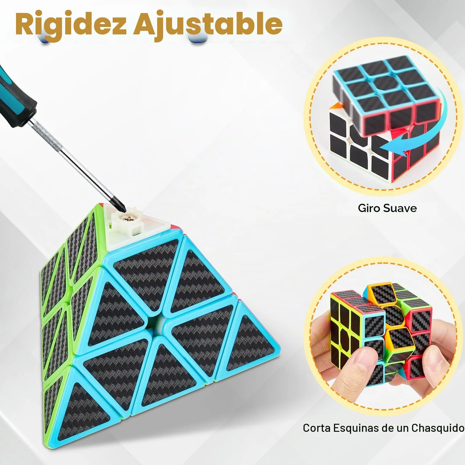 Coolzon Speed Cube Set de Pyraminx + Megaminx + 2x2 + 3x3 + 4x4 Magic Puzzle Cubes 5 Pack Cubo Mágico para Niño Adulto con Adhesivo de Carbono Fibra