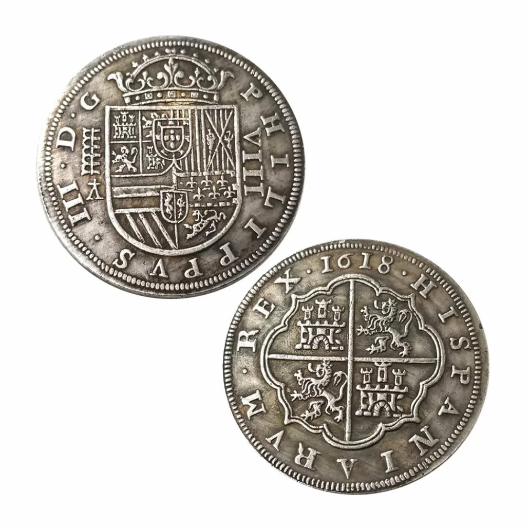 1618 Monedas históricas talladas a mano de España - Grandes monedas europeas de España - Moneda antigua conmemorativa sin circular + Bolsa KaiKBax - Es una moneda artesanal, experiencia futura