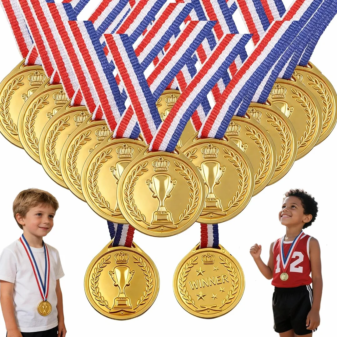 Medallas Niños 20 Piezas Medallas de Ganador de Oro Plástico Deportivas con Cintas para el Cuello