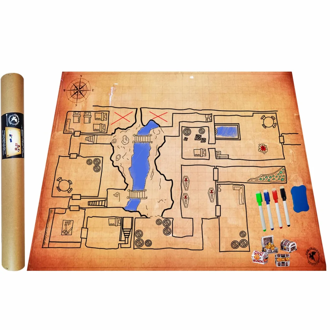 Dungeon Grid Game Mat + Rotuladores y Borrador + Cofres, Mapa Juego rol, D&D, Tablero rol y Juegos de Mesa, Dungeons and Dragons, DND, RPG, Juegos de rol.