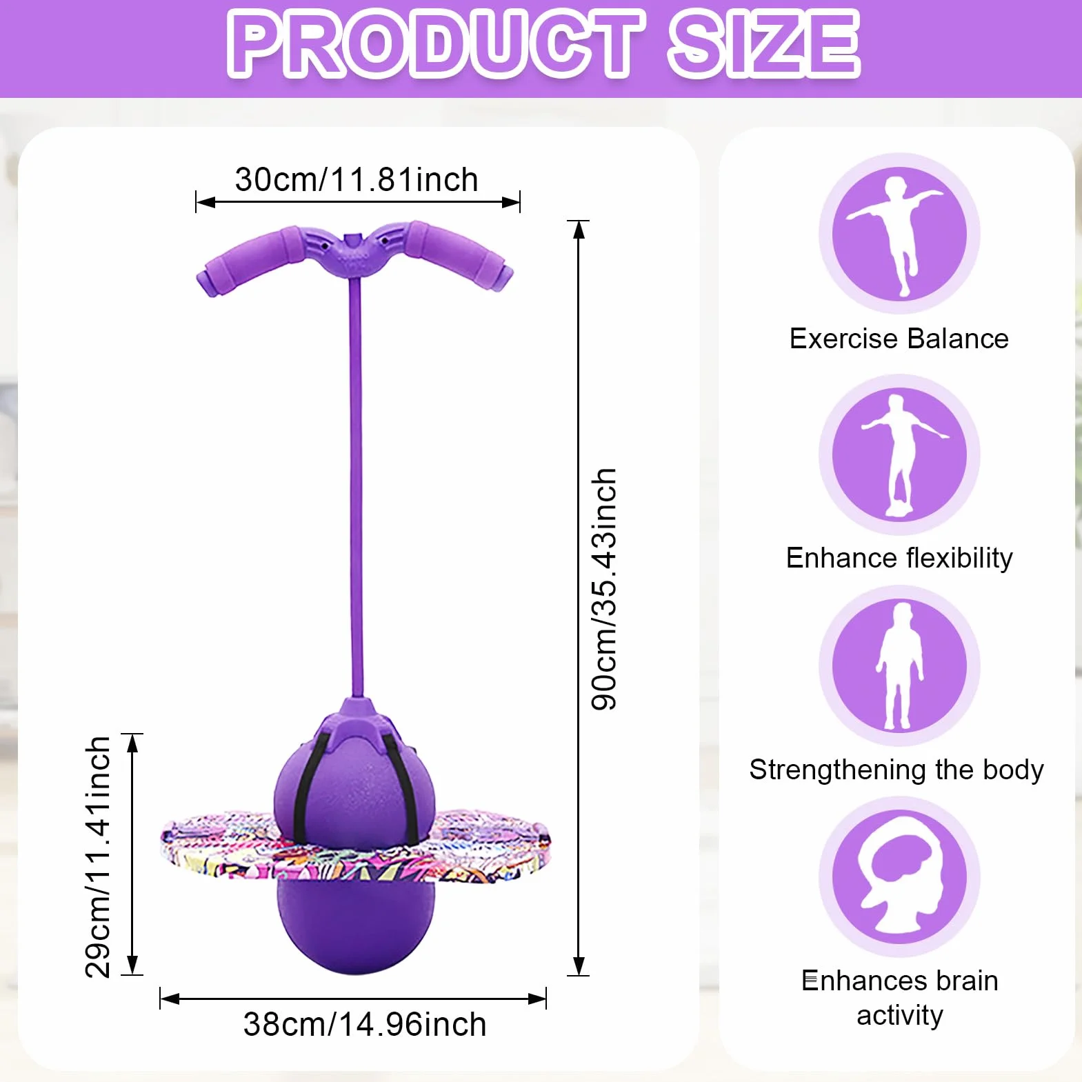 Pogo con Asas,100KG Equilibrado y Coordinado Pogo de Rebote, Las Asas Son Ajustables Equipado para Niños y Adultos para Entrenar Las Habilidades de Equilibrio (Púrpura)