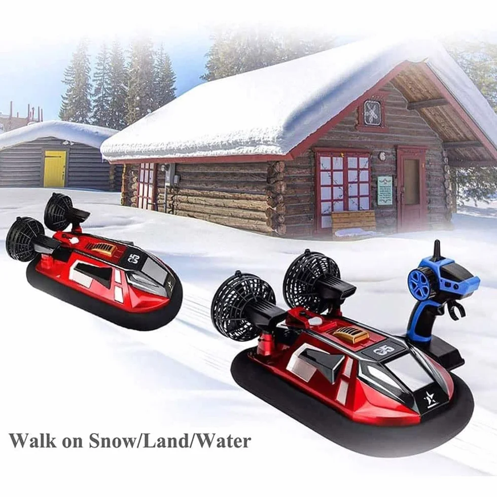 WOLWES RC-Boot Amphibisches Ferngesteuertes Hovercraft, 2,4-GHz-RC-Fahrzeug, Wasserland-Hochgeschwindigkei S-RC-Schiff, Wasserdichtes RC-Boot-Stunt-Elektrospielzeugauto, Kindergeburtstagsgeschenk