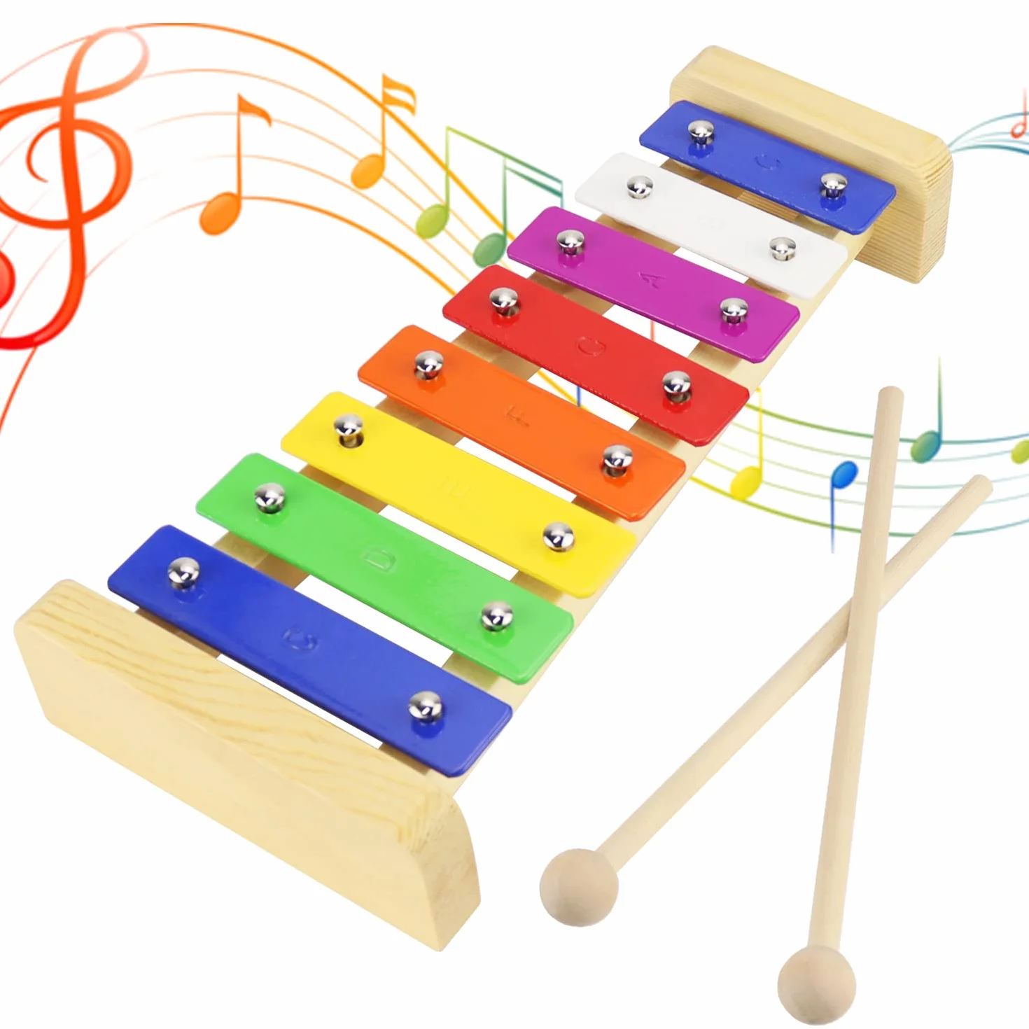 Instrumentos Musicales Infantiles Xilofono Juguetes Bebe Madera Carrillon Cromatico Escolar con Baquetas Xilofono Carillon Musical Metalofono Xilófonos Silofono Niños para Infantil Adultos (8 Tono)