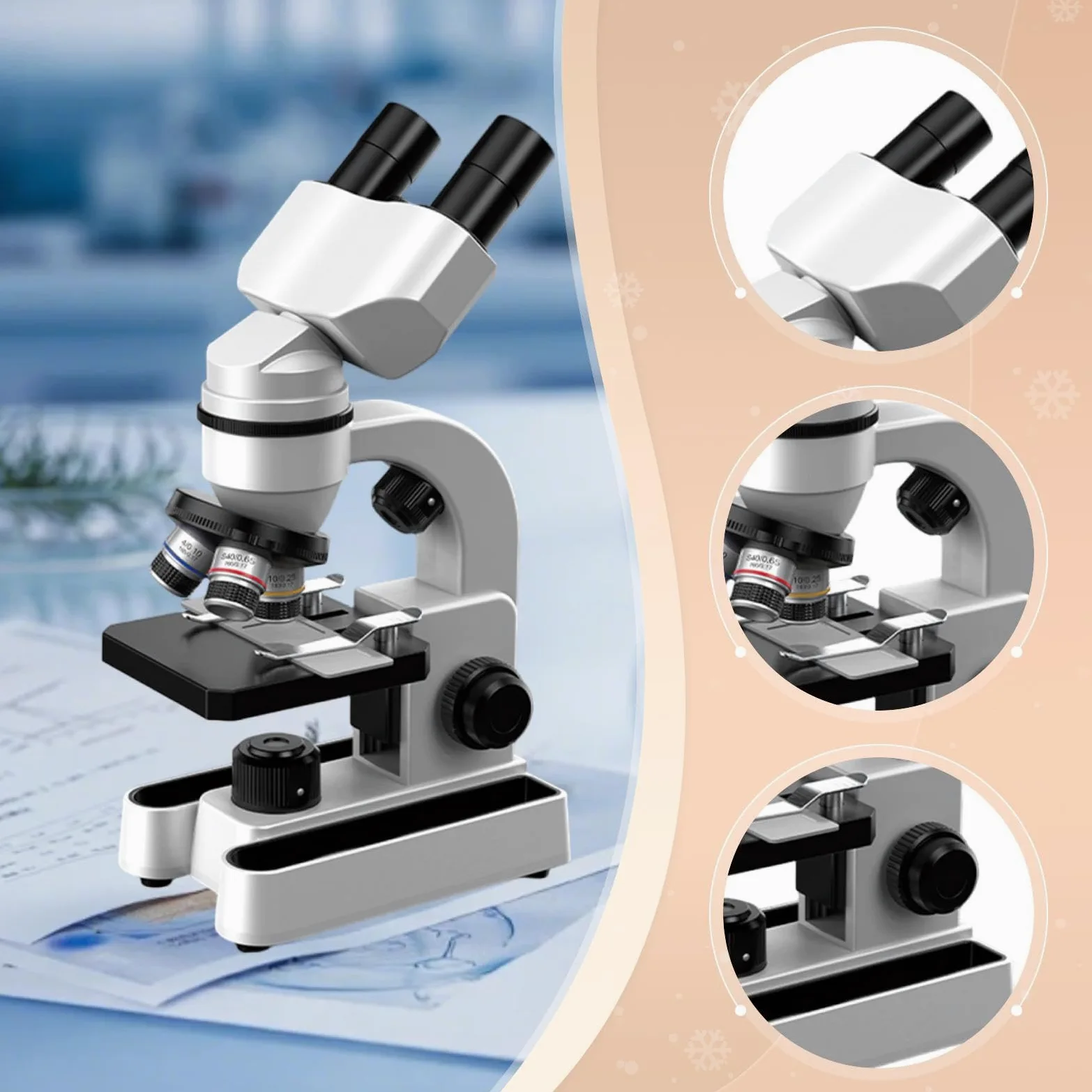 Kits de Microscopio para Niños con 10 Portaobjetos para Principiantes (5-7 años) - Regalos Navideños
