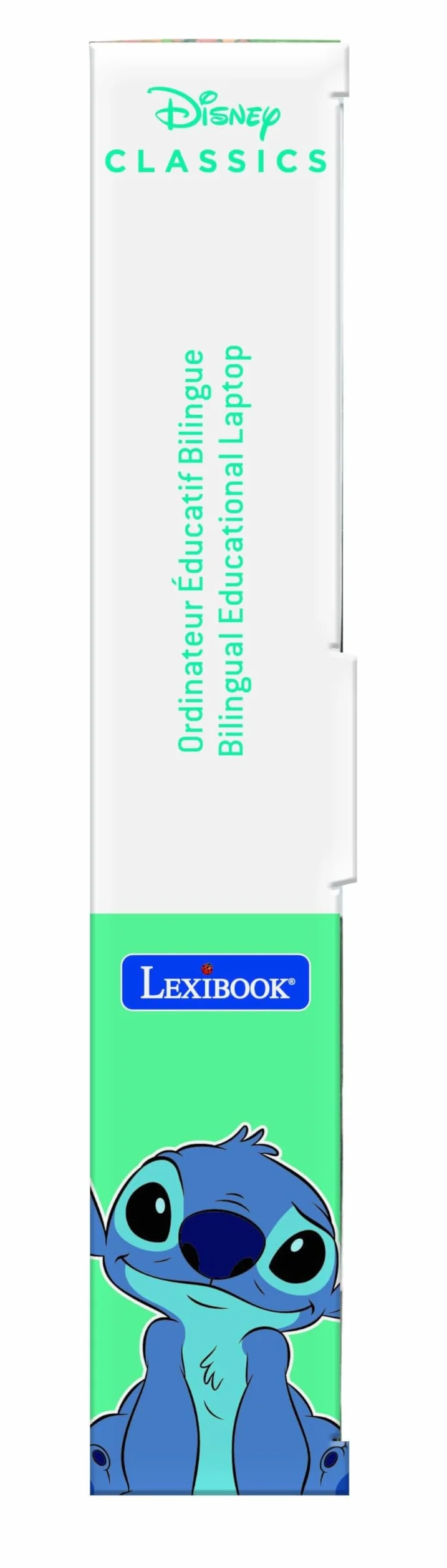Lexibook, Disney Stitch, Ordenador Educativo bilingüe en inglés/español, 124 Actividades de lenguaje, Escritura, matemáticas, lógica, música y Juegos, para niños y niñas, JC598Di2