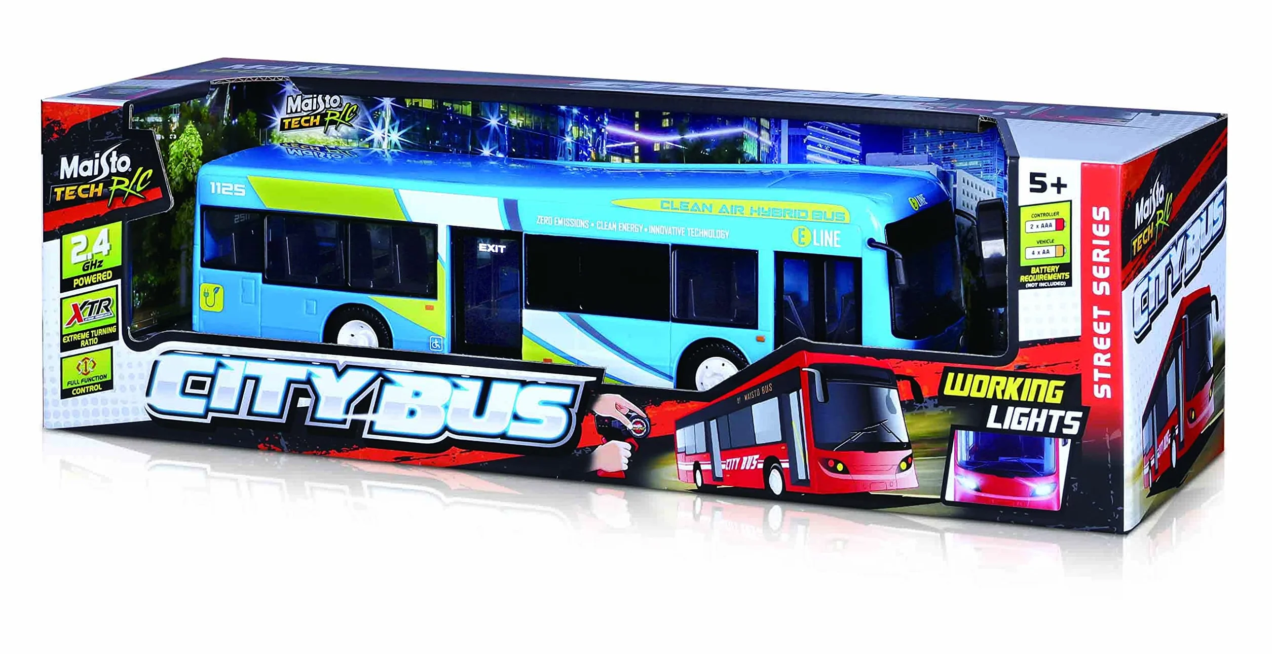 Maisto Tech R/C City Bus - Autobús teledirigido con luz y Puertas automáticas, con Mando Mini Pro, a Partir de 5 años, 33 cm, Pilas no Incluidas, Color Azul (582734)