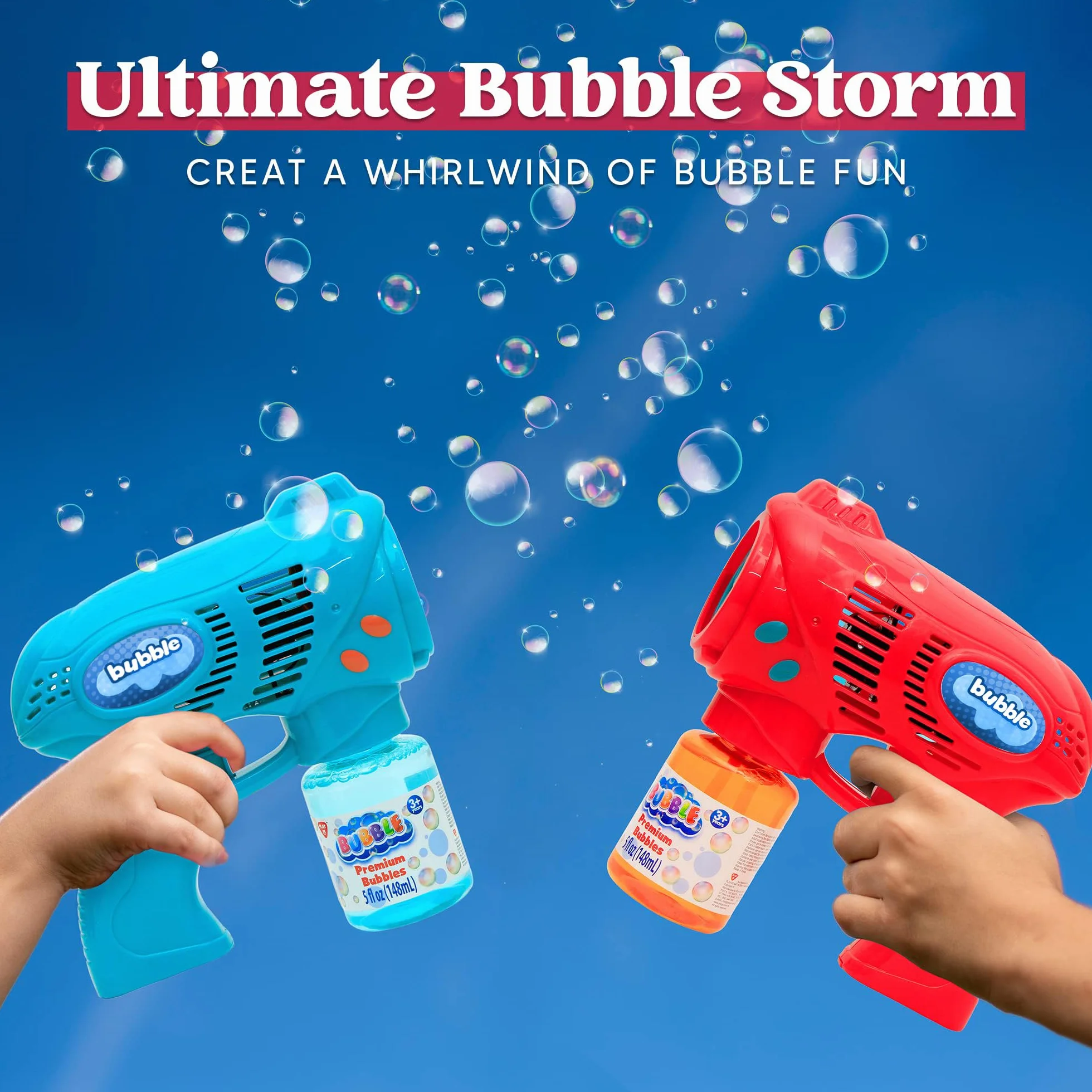2 Pistolas de Burbujas para Niños con 2 x 148ml Solución de Recarga de Burbujas, Juguete de Verano, Actividad al Aire Libre, Pascua, Regalo de cumpleaños, Regalos de Fiesta