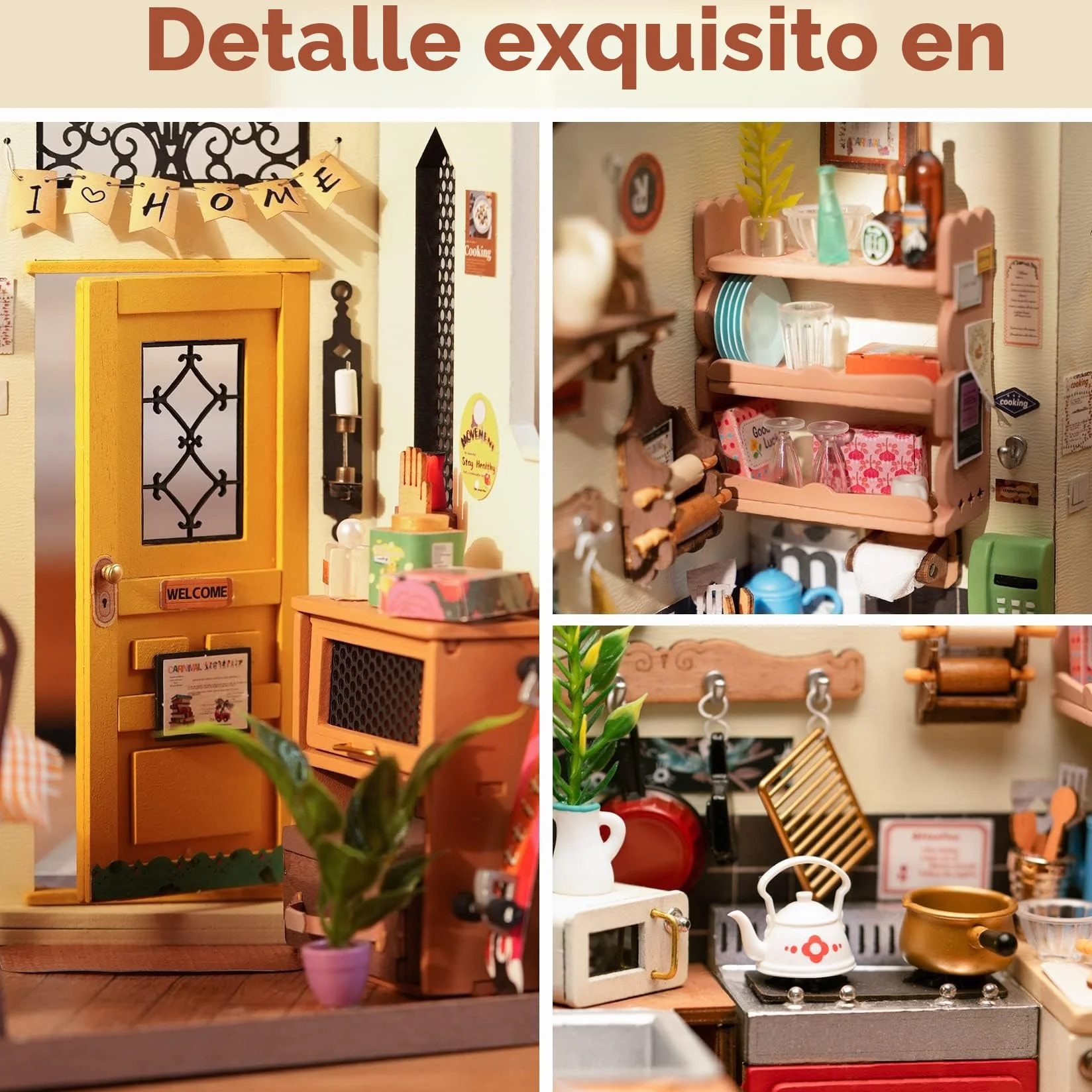 Rolife Casa de Muñecas Casa en Miniatura con Accesorios Hecha a Mano Kits Modelo para Adultos para Construir Juguetes Navidad Regalos de Cumpleaños para Mujeres (Homey Kitchen)