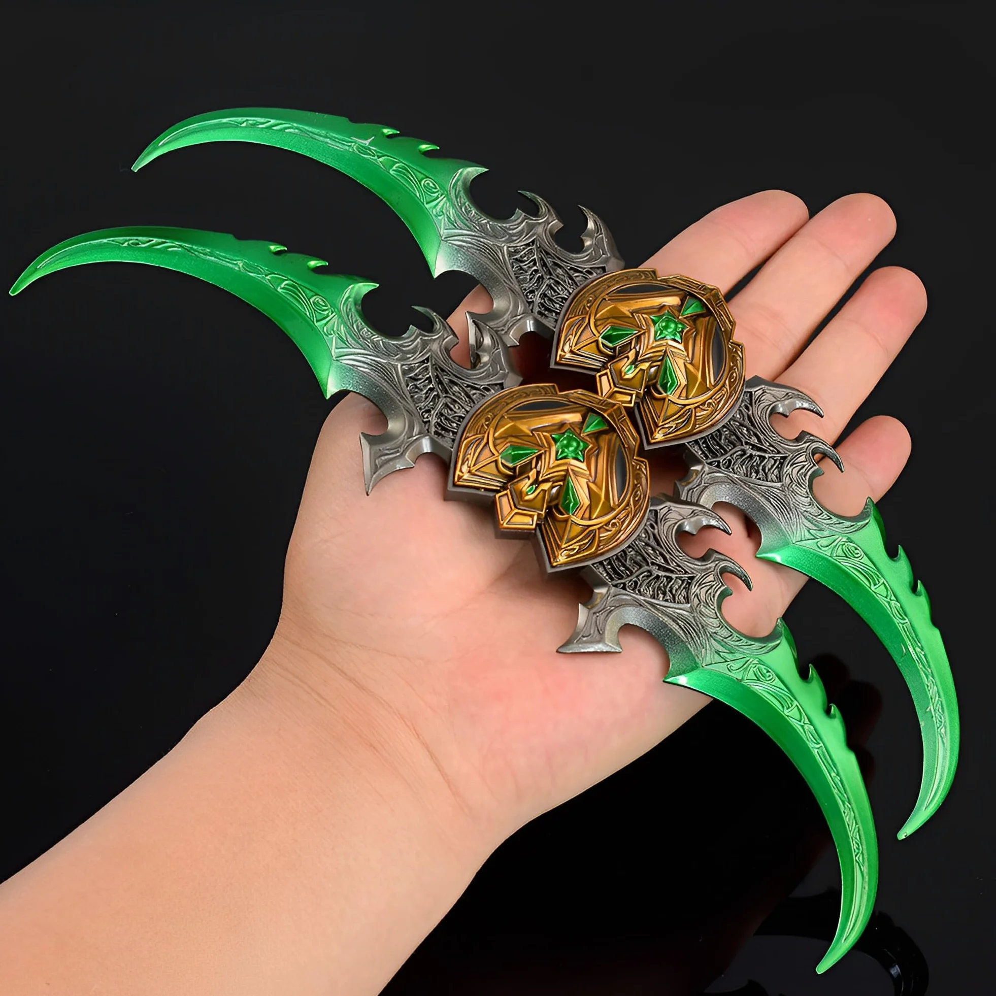 Wow Warglaive of Azzinoth Modelo, Longitud 22Cm, Juego De 2 Piezas, Embalaje De Cartón, con Soporte De Exhibición, Juego Coleccionable Totalmente De Metal