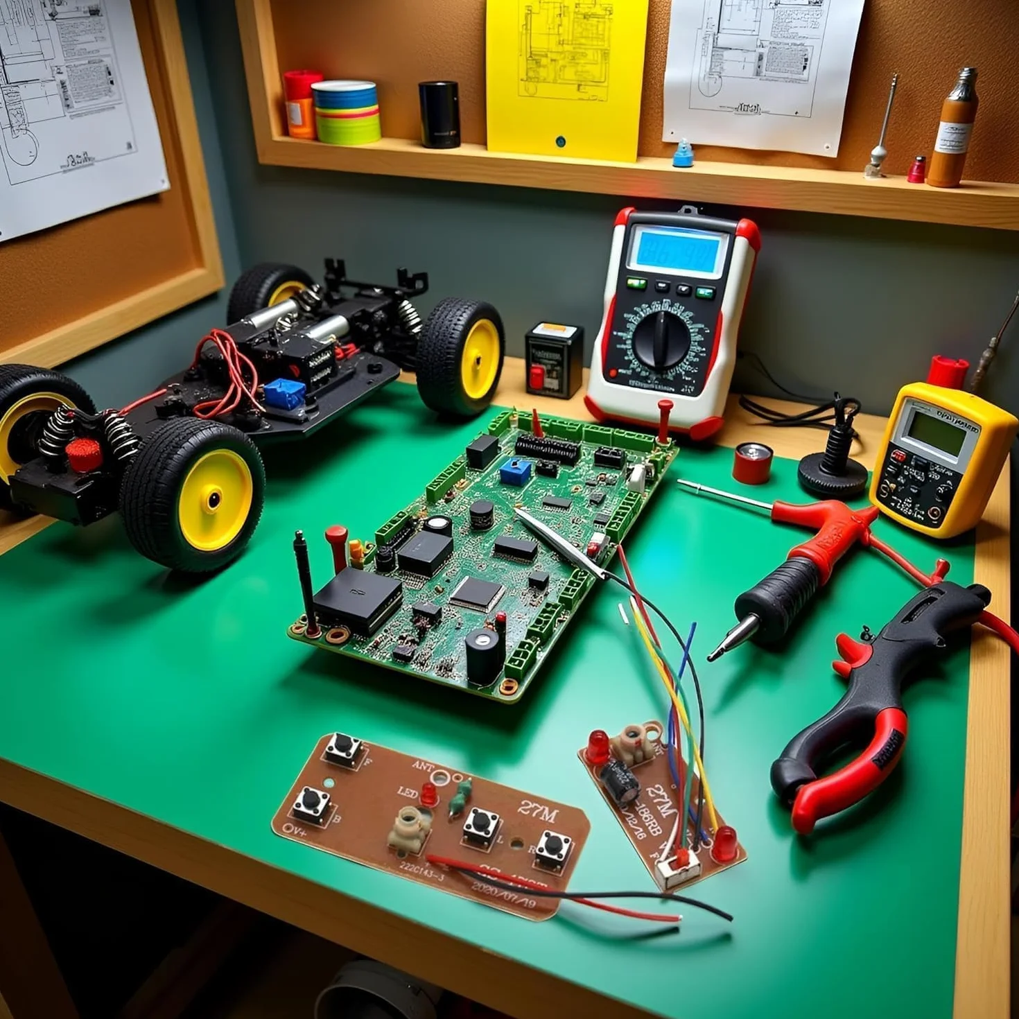 Placa de control remoto de 4 vías de 27 MHz, transmisor y receptor RC bidireccional, accesorios de modelo de robot de coche para piezas de proyectos de bricolaje (control de 2 motores)