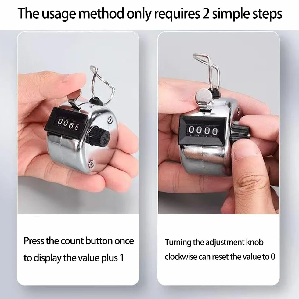 Contador Manual Metálico 4 Dígitos Clicker de Mano para Deporte