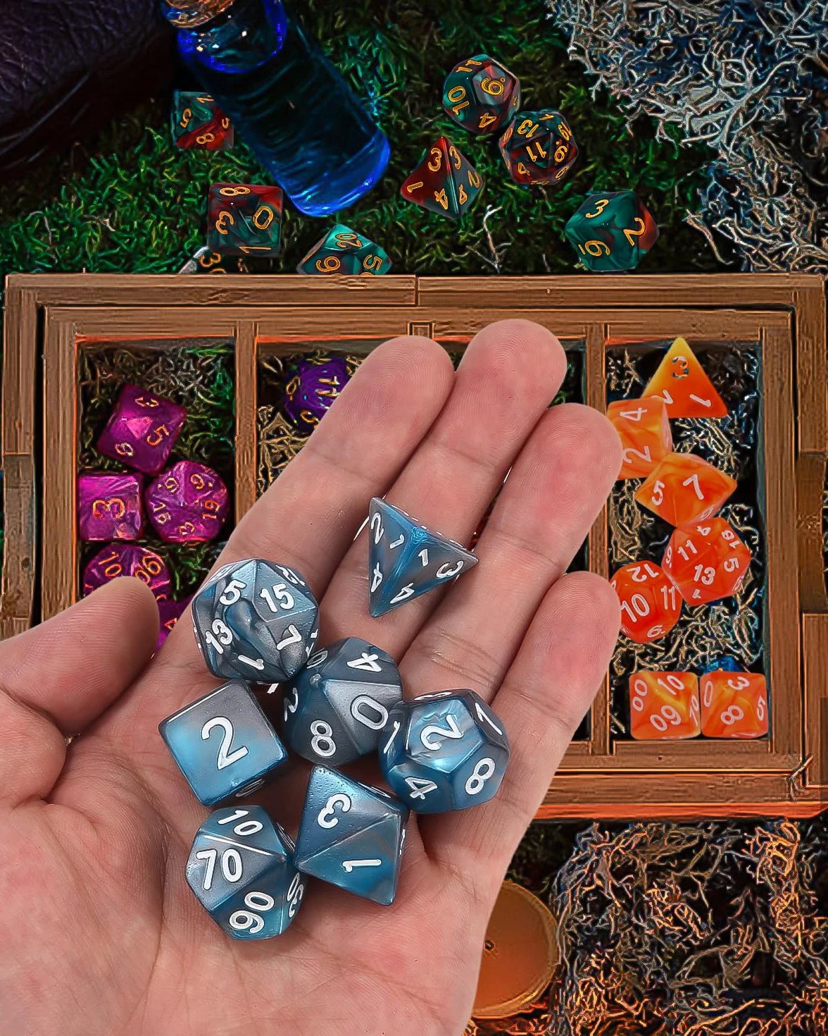 Dados Poliédricos - 49 Piezas con Bolsa Negra para Juegos de Mesa, Dungeons and Dragons, DND, RPG, MTG - D20, D12, D10, D8, D6, D4