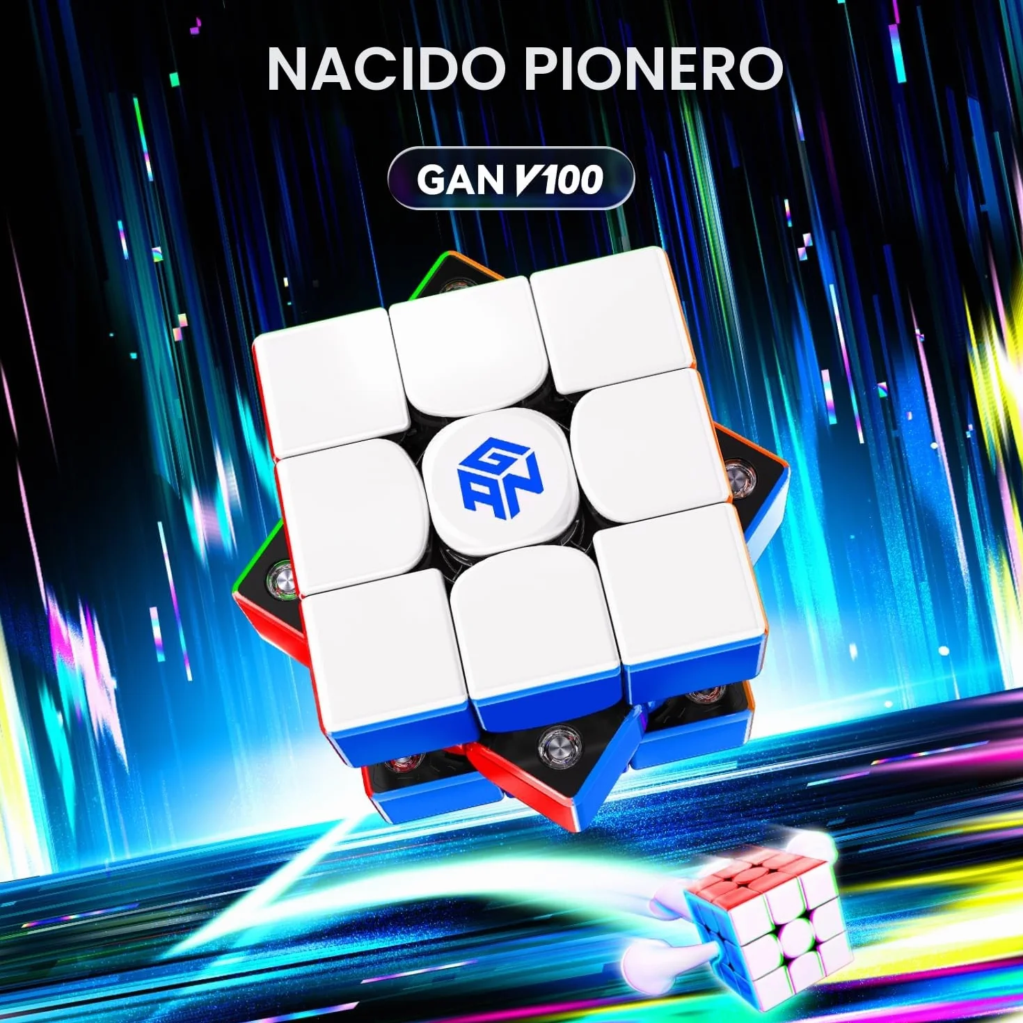 GAN V100 Maglev Speed Cube 3x3, Magnético Cubo Ultraligero de 64 g, Profesional Original Cubos de Velocidad, Apto Tanto para Niños como para Adultos, UV Version, Superficie Interior Negro 55mm