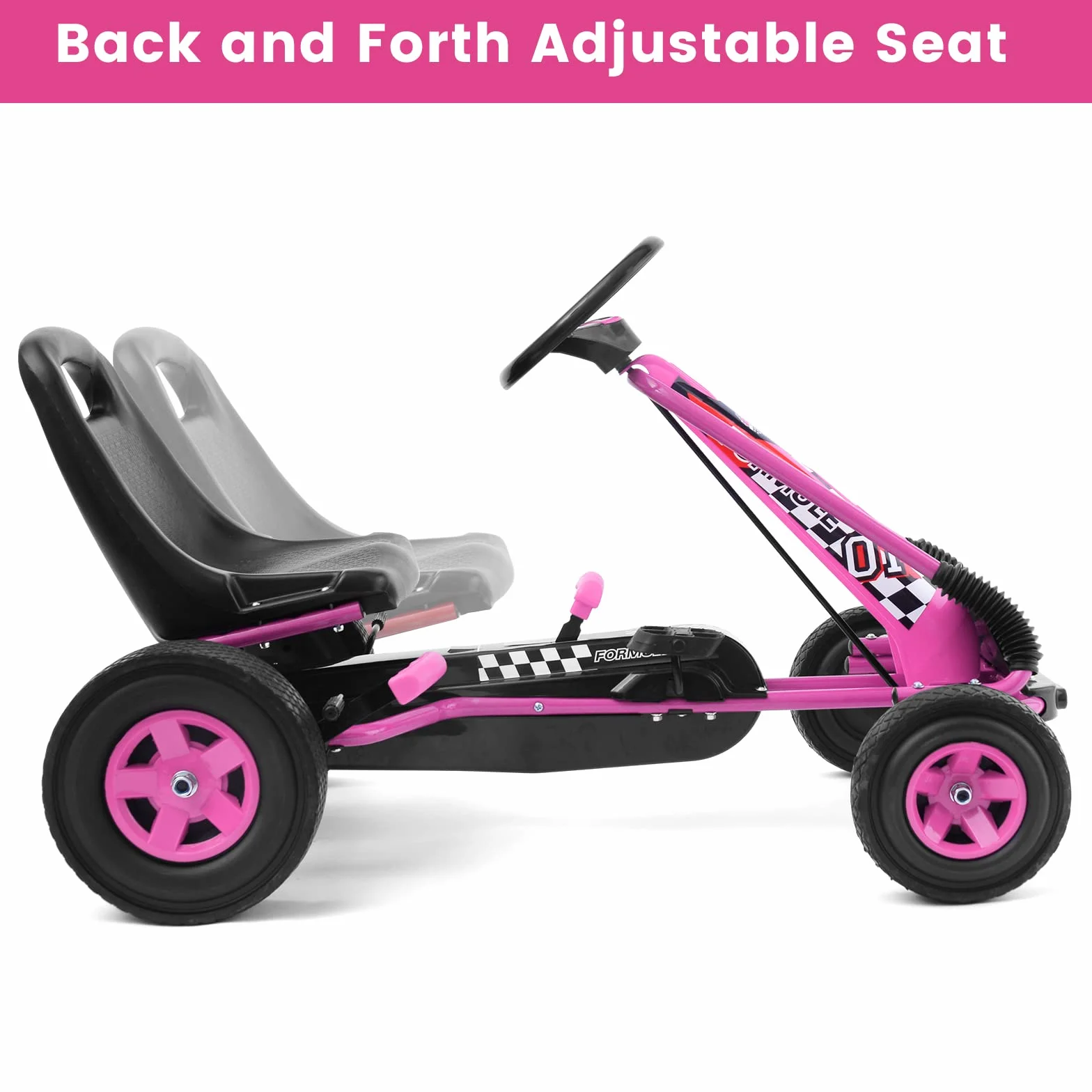 GOPLUS Kart con Pedal Infantil, Asiento Ajustable, Avanzar y Retroceder, con Embrague y Freno, Pedales Antideslizantes, 4 Ruedas, Bicicletas y Vehículos para Niños de 3-8 Años (Rosa)