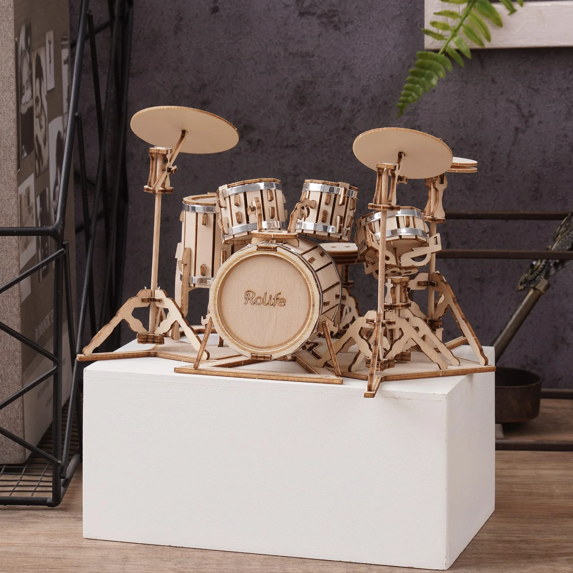 Rolife Puzzle 3D Madera Antiguo Maquetas para Montar Adultos Instrumento Musical Kit de batería