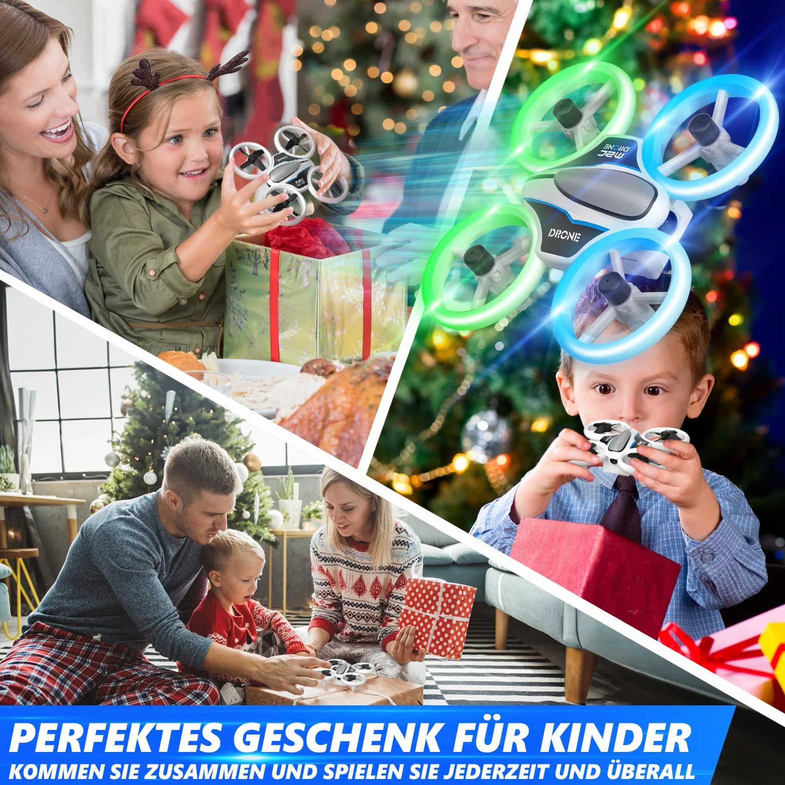 Mini Drone para Niños con Camara 1080P, Drone Quadcopter con Luces, RC Helicopteros con Vuelo Automático,Modo sin Cabeza,3D Flip y 3 Baterías,Quadcopter Regalo para Niños y Principiantes