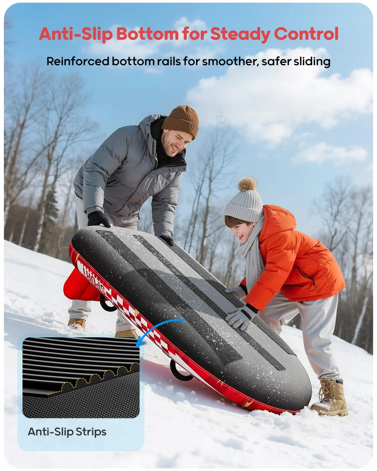 QPAU Trineo de nieve inflable para 2 personas con cubierta de lona, respaldo y asas reforzadas
