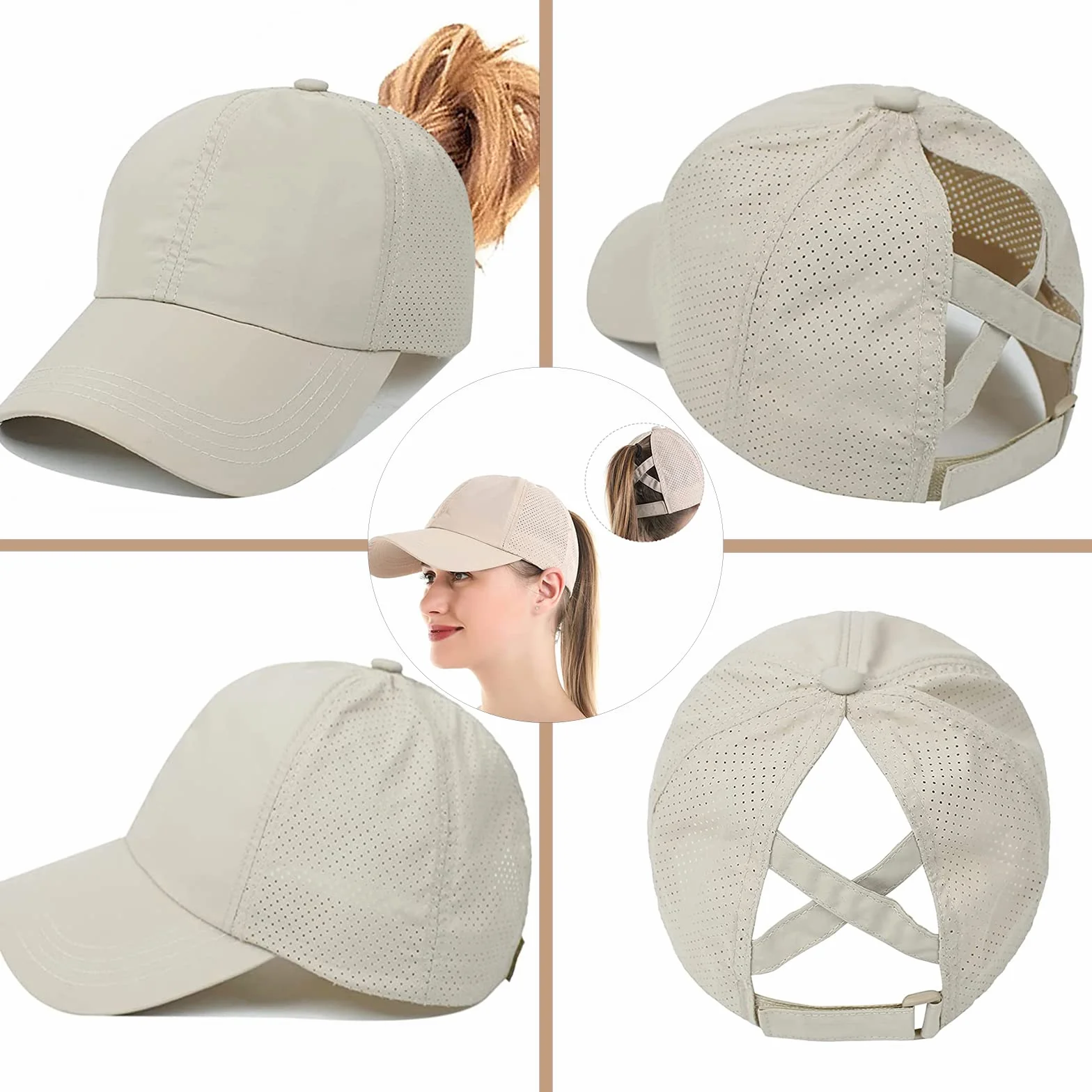 Gorra de Béisbol Mujer Cola de Caballo, Ponycap High Messy Bun, Transpirable Secado rápido Deporte