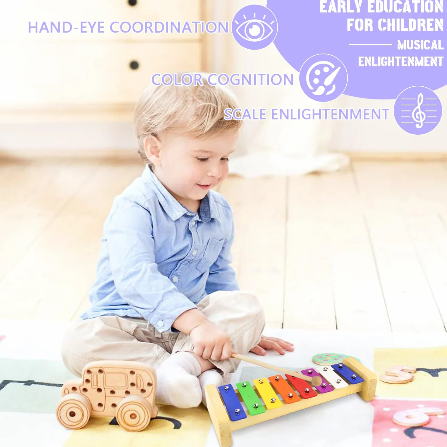 Instrumentos Musicales Infantiles Xilofono Juguetes Bebe Madera Carrillon Cromatico Escolar con Baquetas Xilofono Carillon Musical Metalofono Xilófonos Silofono Niños para Infantil Adultos (8 Tono)