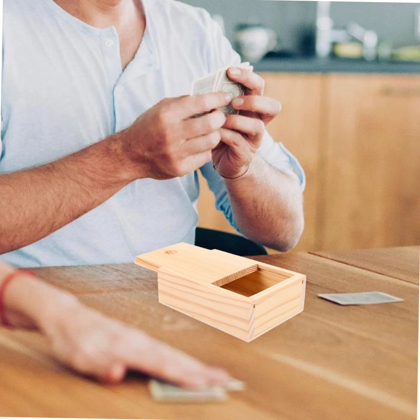 Toyvian cajas de naipes de madera organizador de naipes cajas de poker con tapa titular vacío póker caja madera caja de rectangulares contenedor de dulces