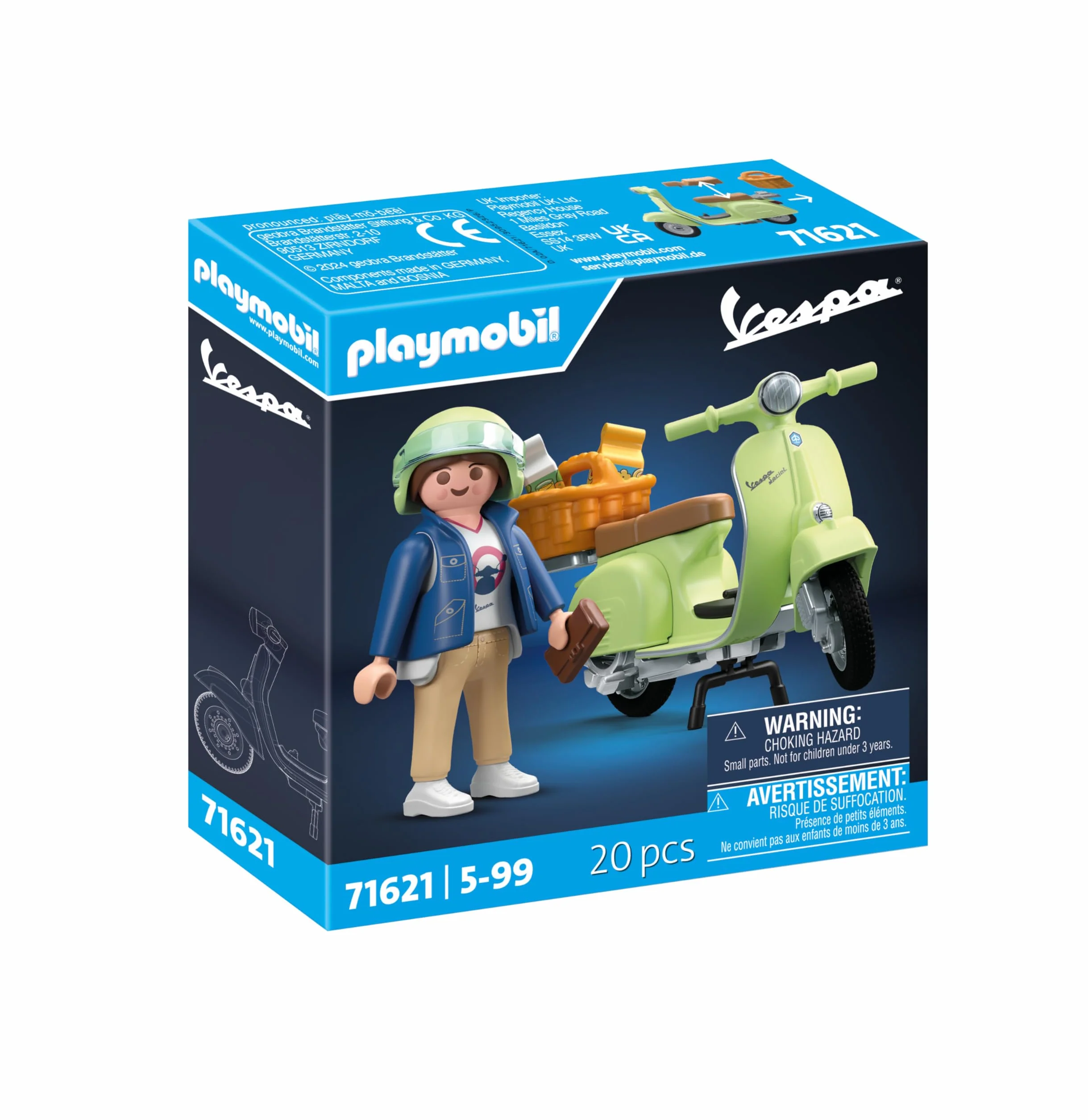 PLAYMOBIL Cars 71621 1969 Vespa 150 Sprint Veloce, Verde Claro, Modelo Fiel para Coleccionistas